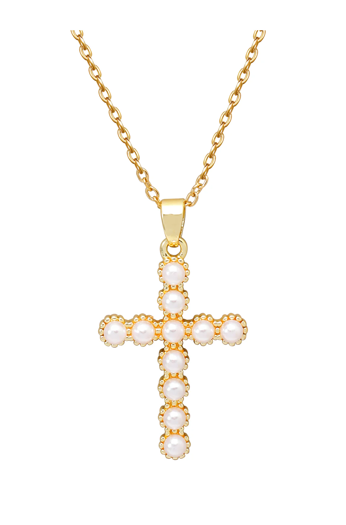 COLLIER EN ACIER DORE PENDENTIF CROIX AVEC PERLES - Image 4