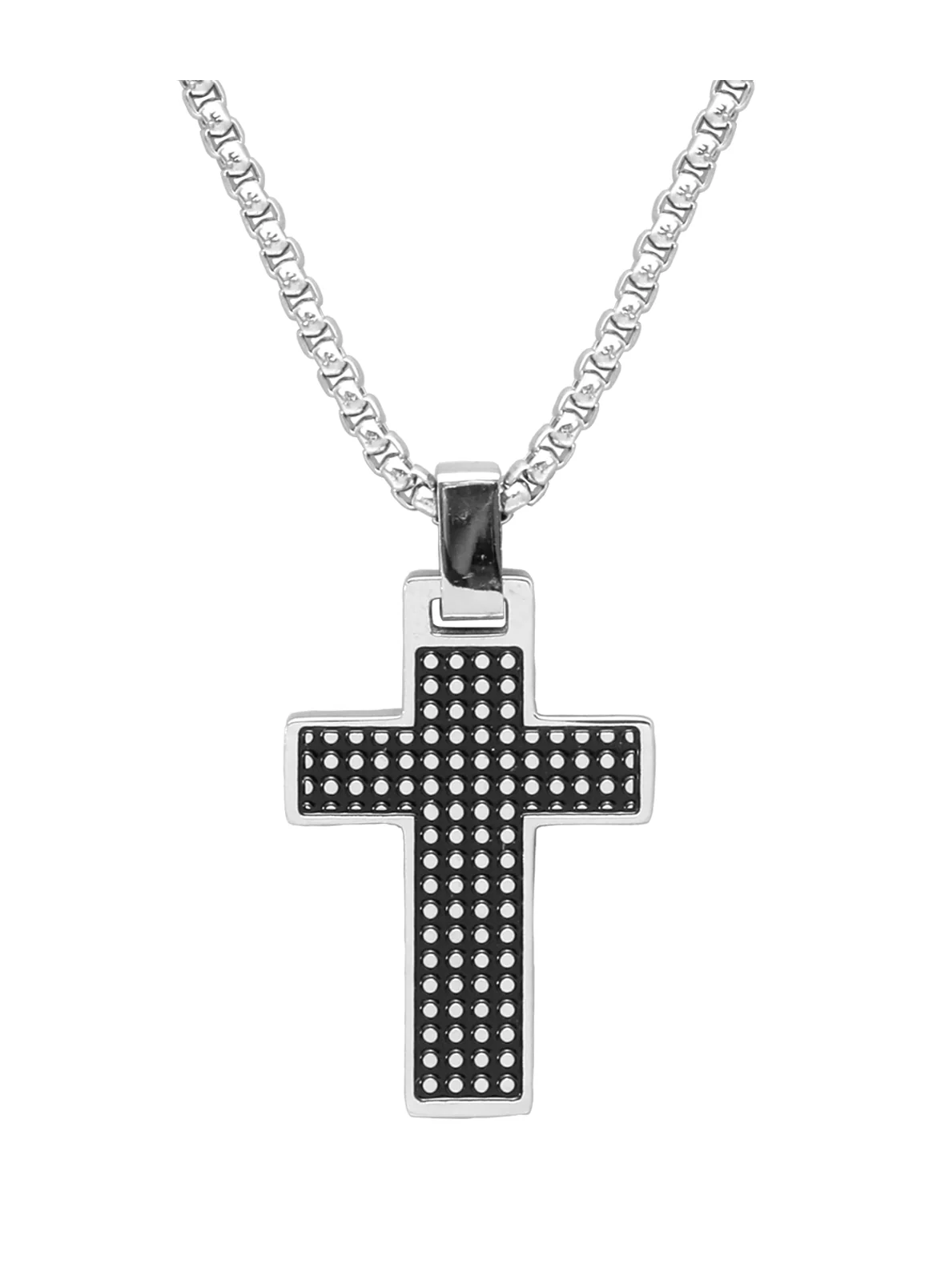 COLLIER EN ACIER AVEC PENDENTIF CROIX ET MOTIFS NOIRS - Image 4