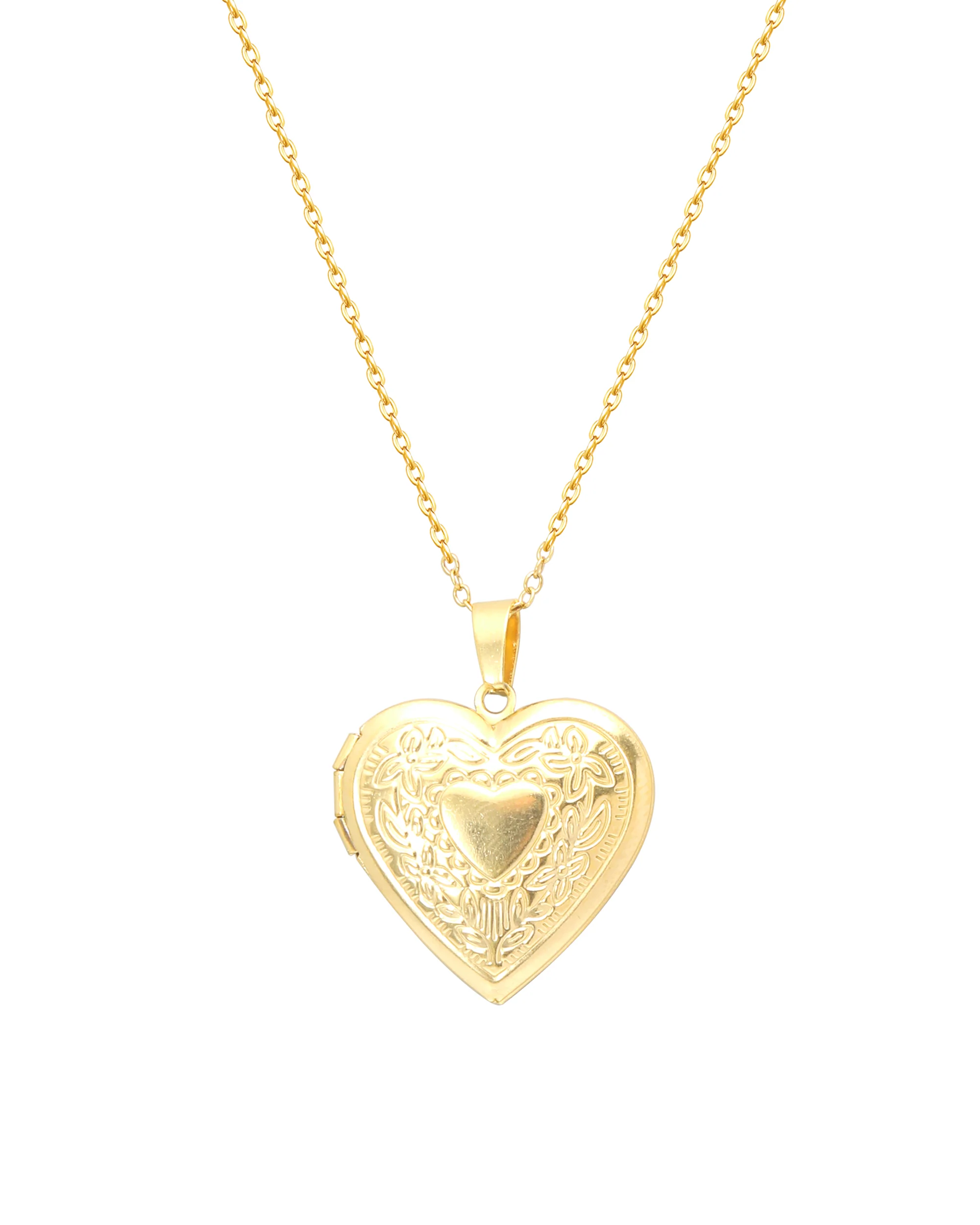 COLLIER EN ACIER DORE AVEC MEDAILLON COEUR PORTE - PHOTO