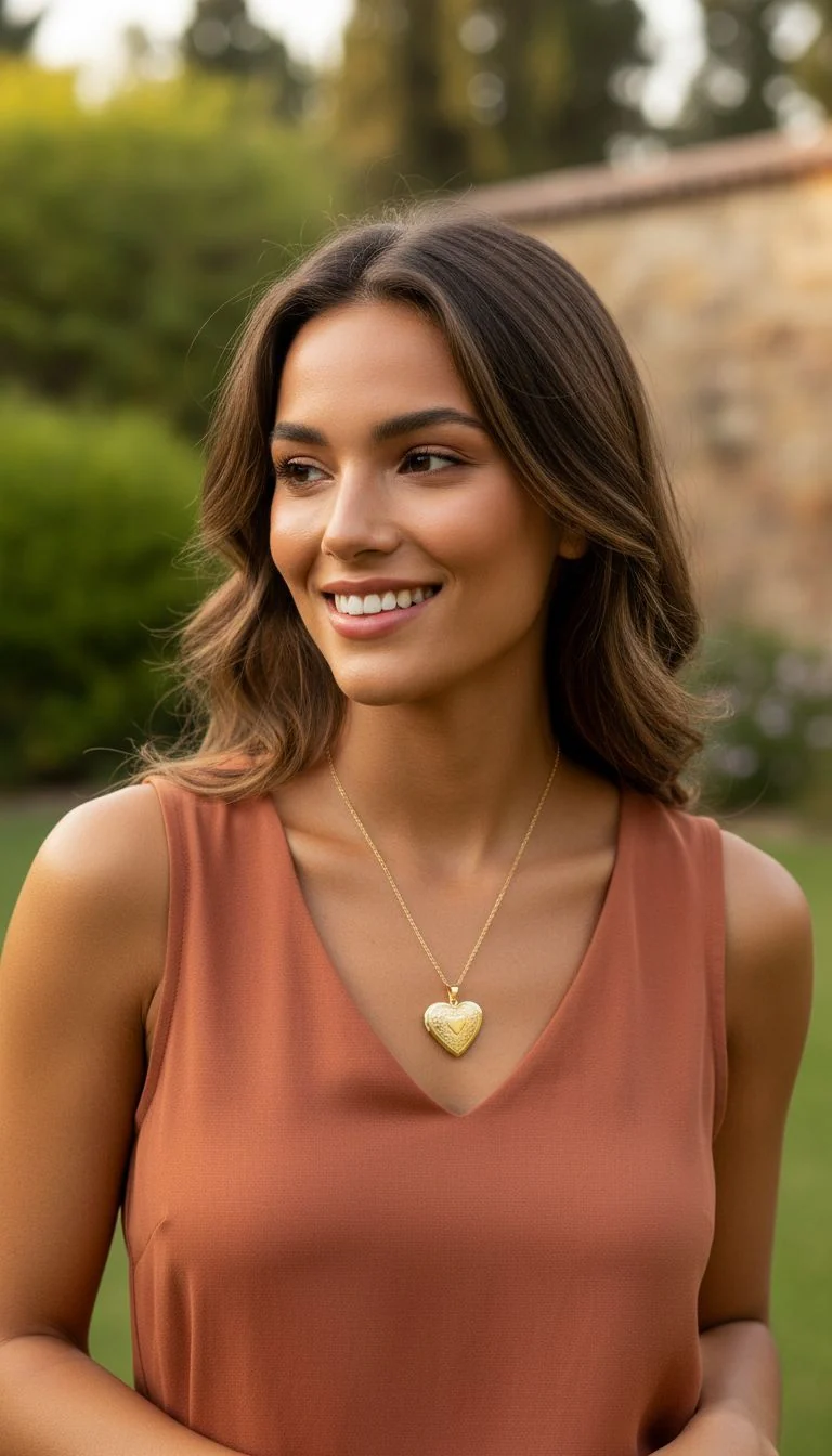 COLLIER EN ACIER DORE AVEC MEDAILLON COEUR PORTE - PHOTO - Image 2