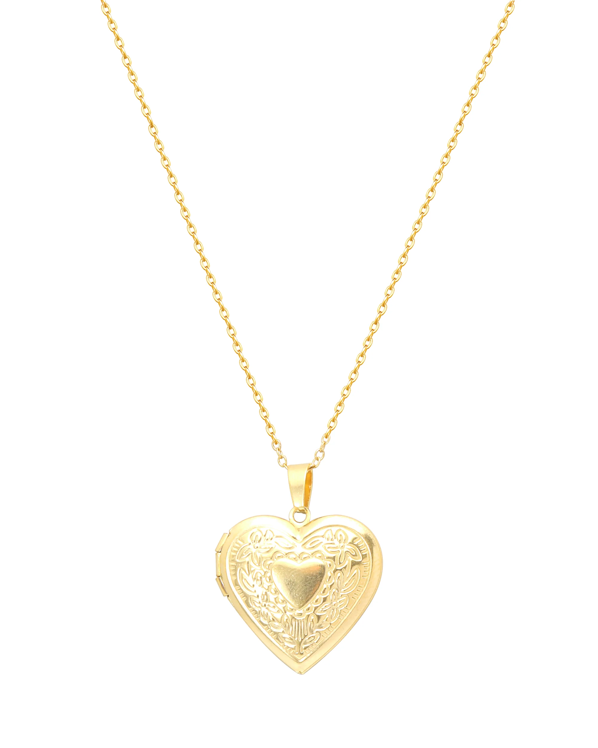 COLLIER EN ACIER DORE AVEC MEDAILLON COEUR PORTE - PHOTO - Image 3
