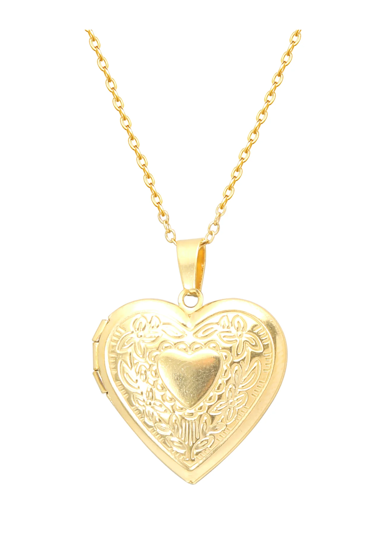 COLLIER EN ACIER DORE AVEC MEDAILLON COEUR PORTE - PHOTO - Image 5