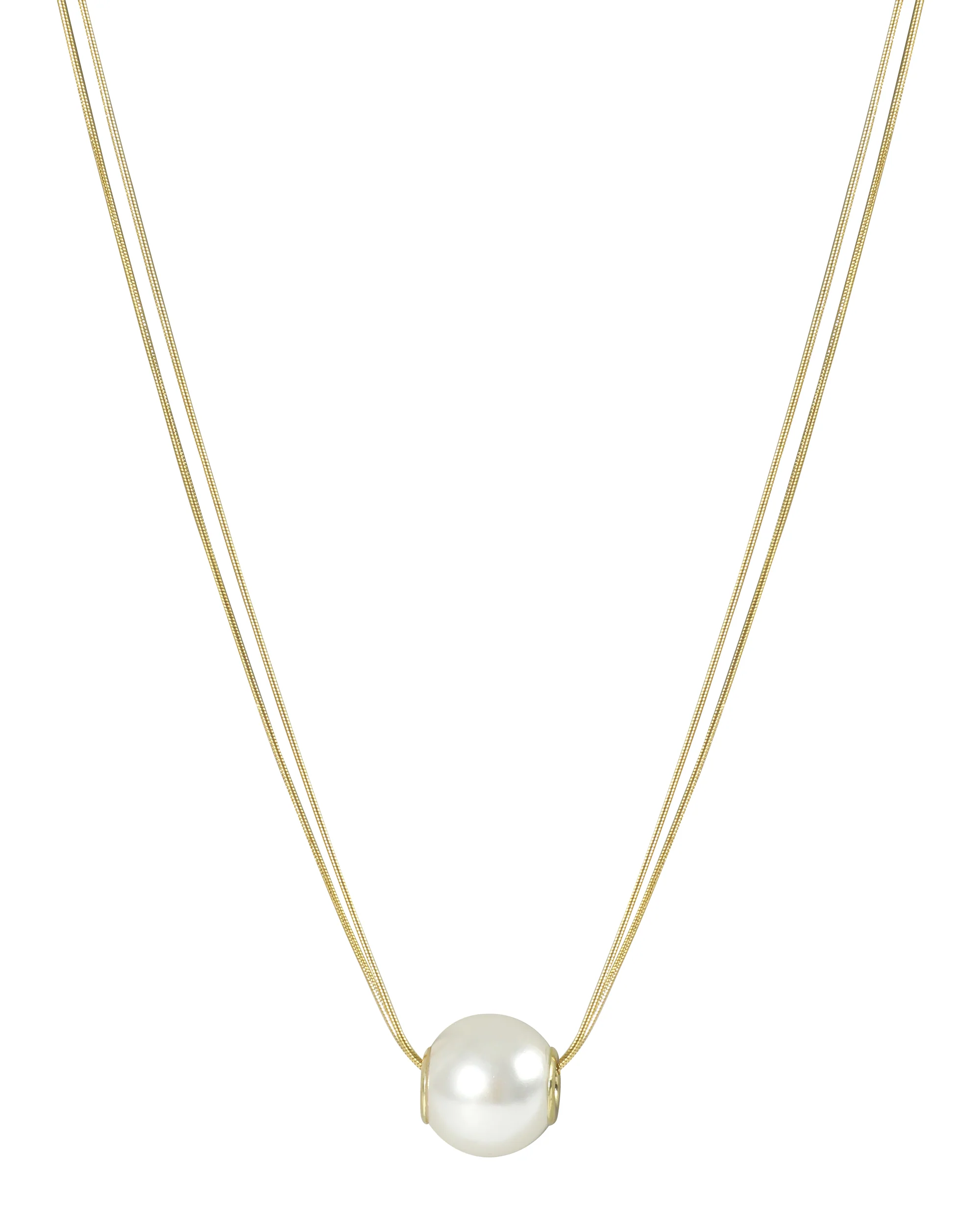 COLLIER EN ACIER DORE A DOUBLE MAILLE ORNE D'UNE PERLE CENTRALE