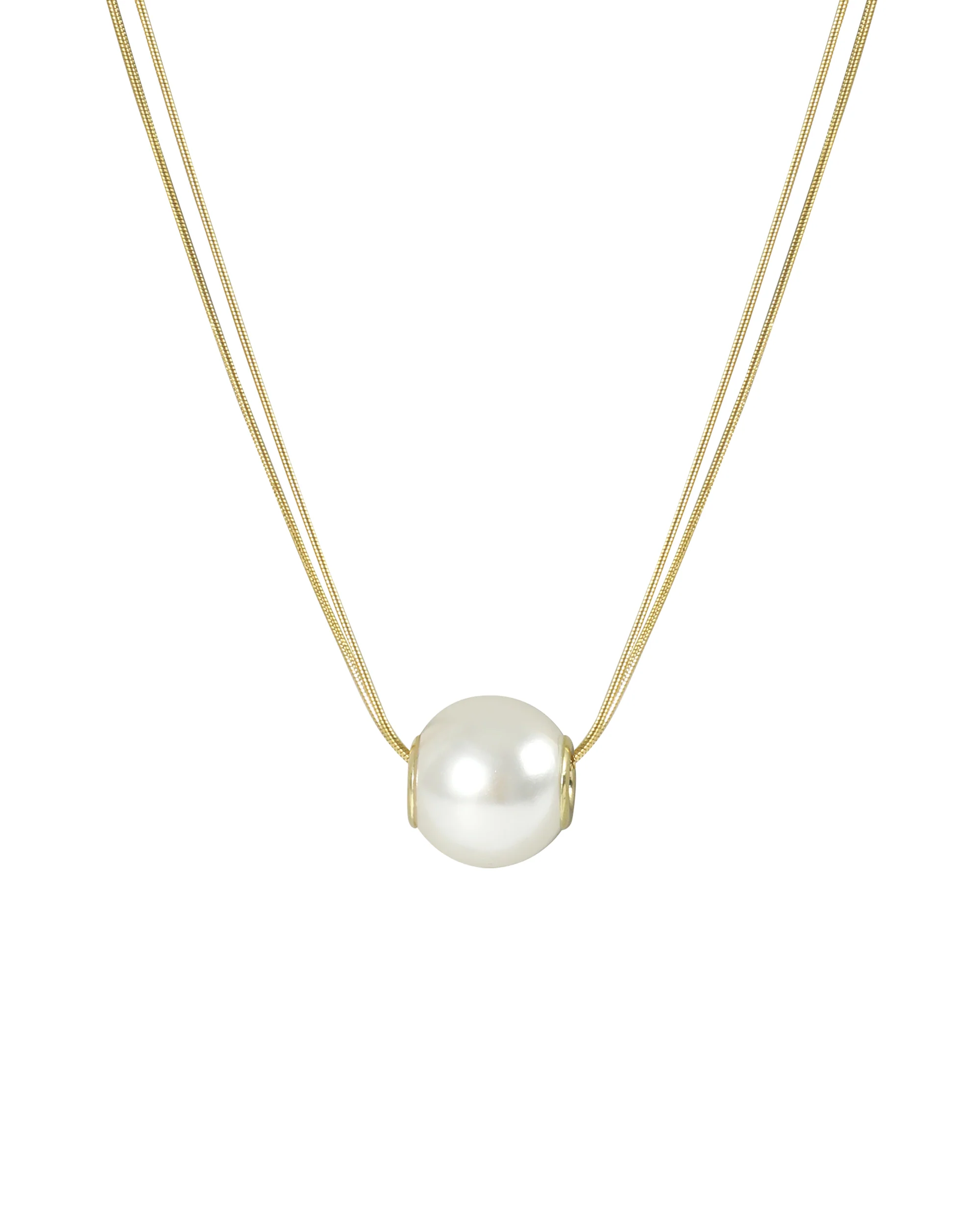COLLIER EN ACIER DORE A DOUBLE MAILLE ORNE D'UNE PERLE CENTRALE - Image 3