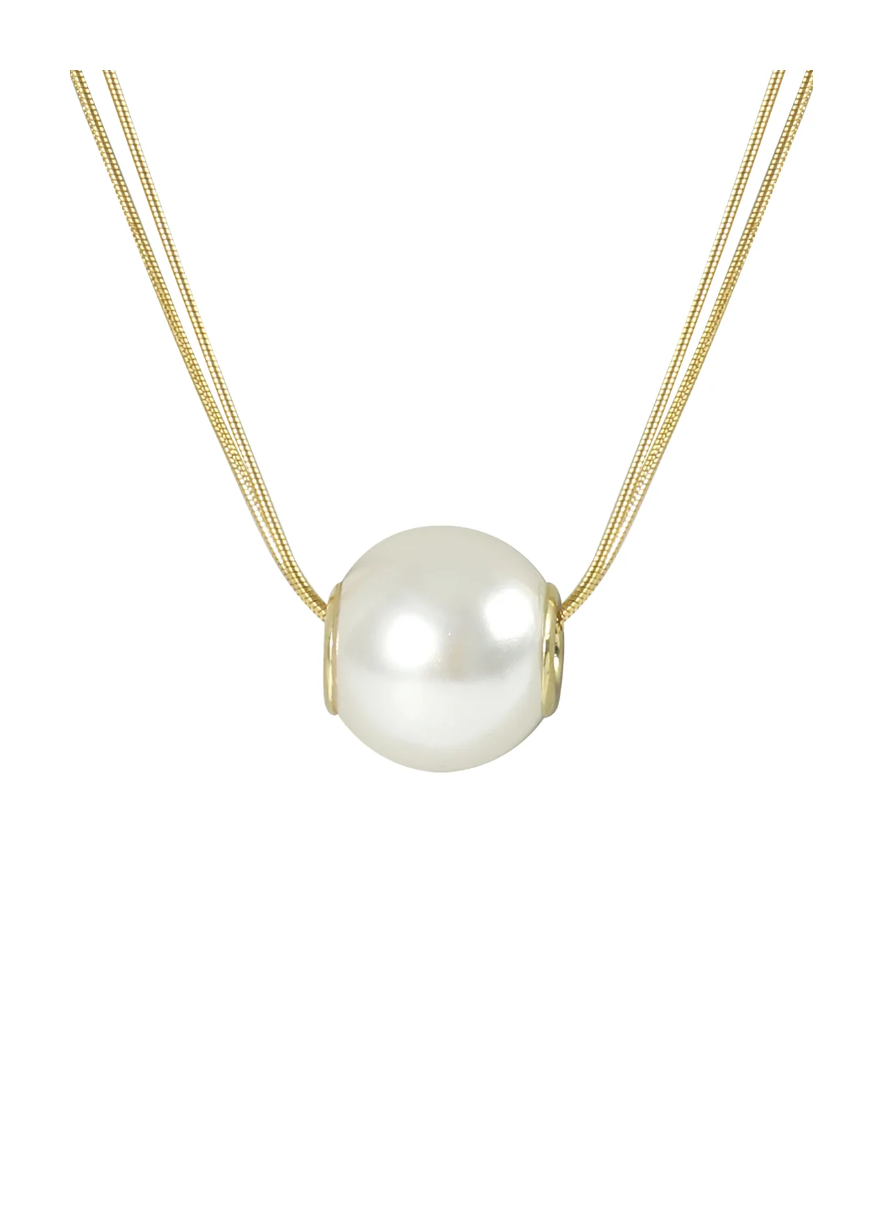 COLLIER EN ACIER DORE A DOUBLE MAILLE ORNE D'UNE PERLE CENTRALE - Image 4