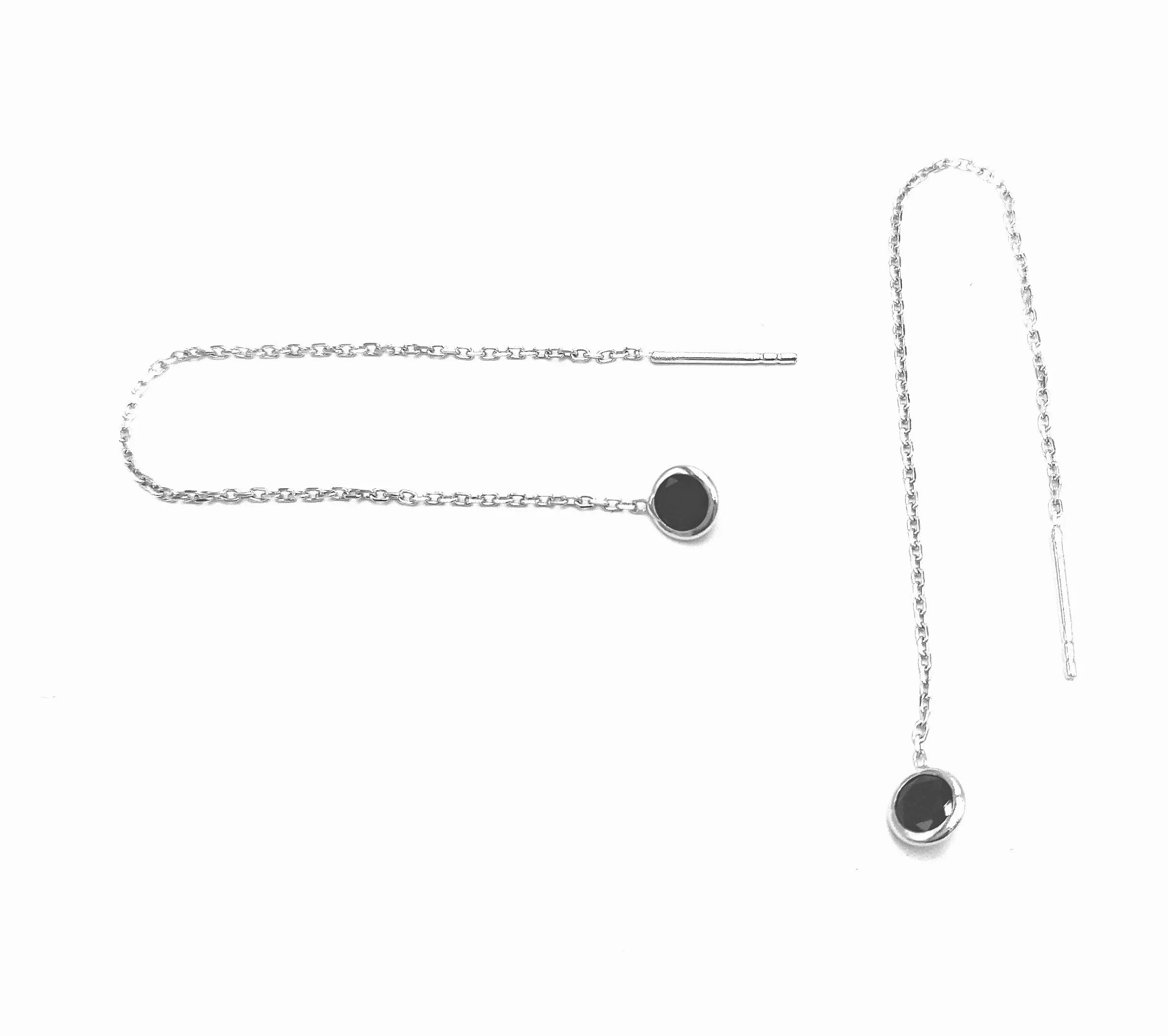 BOUCLES D'OREILLES EN ARGENT SOLITAIRE PENDANT NOIR - Image 4