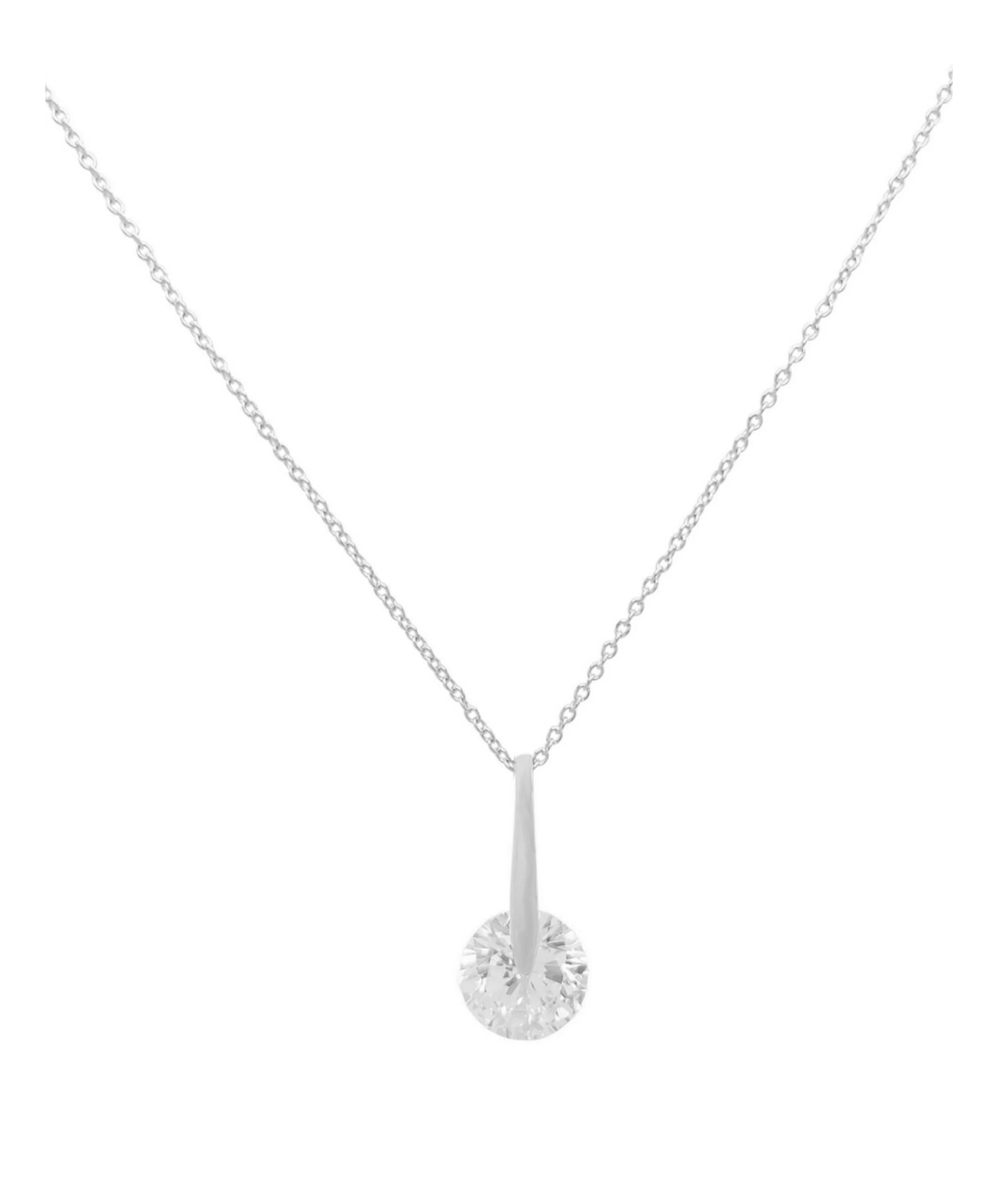 COLLIER EN ARGENT PENDENTIF BARRE ET SOLITAIRE - Image 2