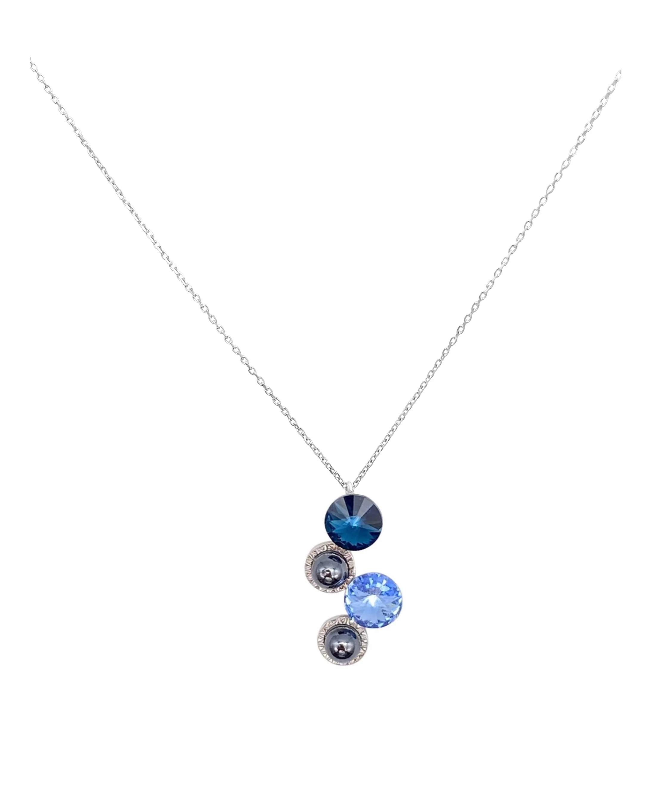 COLLIER EN ARGENT AVEC PENDENTIF CRISTAUX SWAROVSKI BLEU ET HEMATITE - Image 2