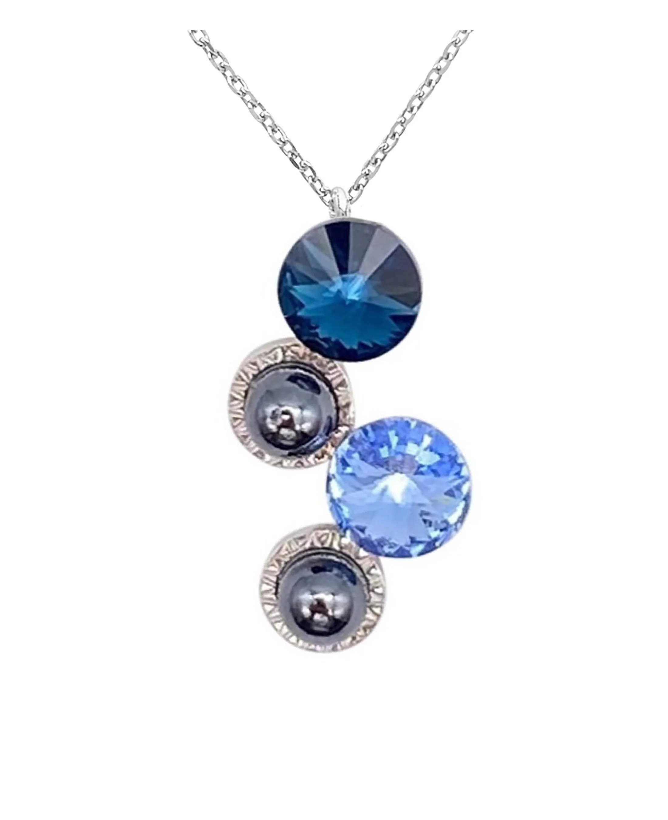 COLLIER EN ARGENT AVEC PENDENTIF CRISTAUX SWAROVSKI BLEU ET HEMATITE - Image 3