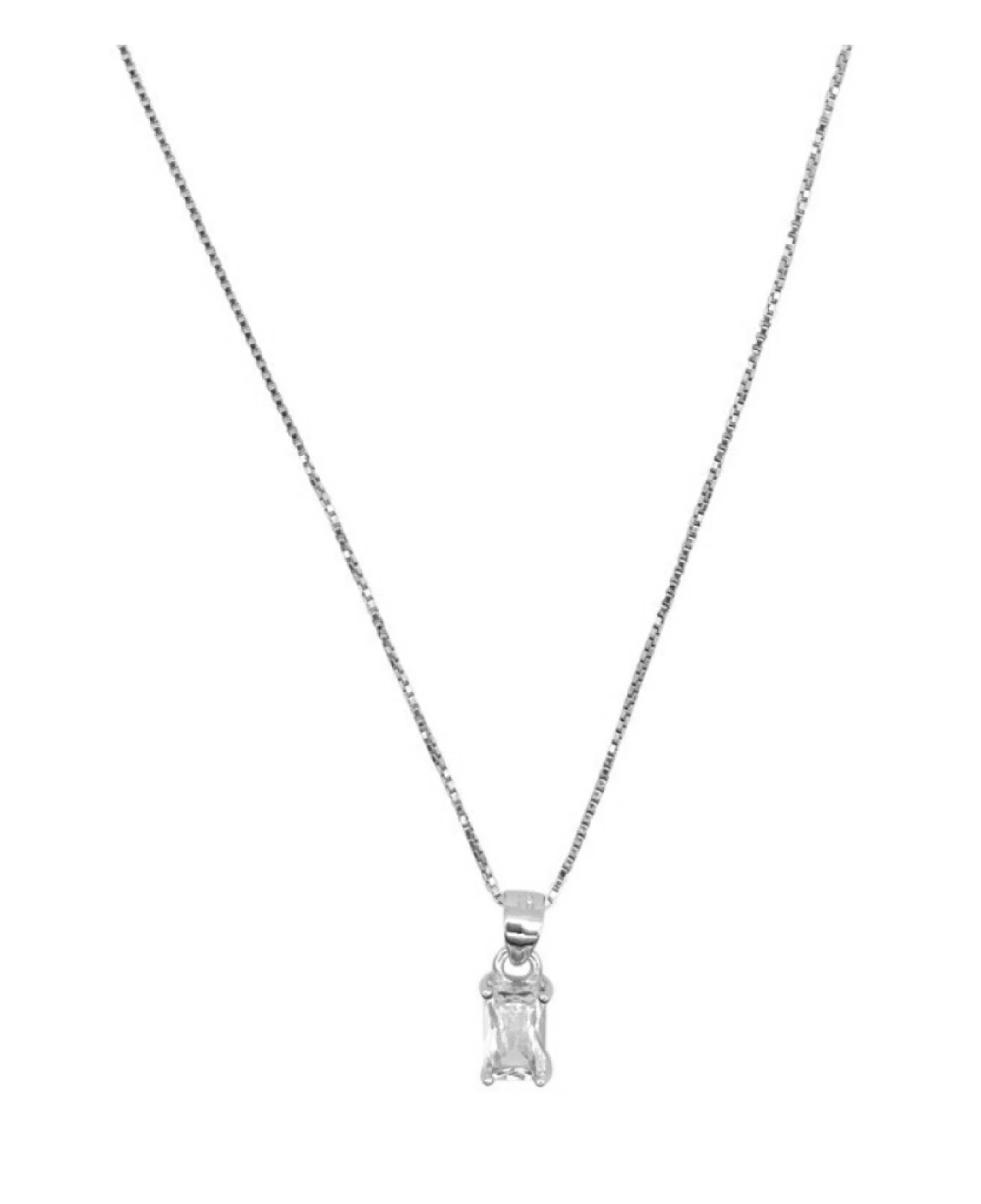 COLLIER EN ARGENT PENDENTIF SOLITAIRE RECTANGLE - Image 2