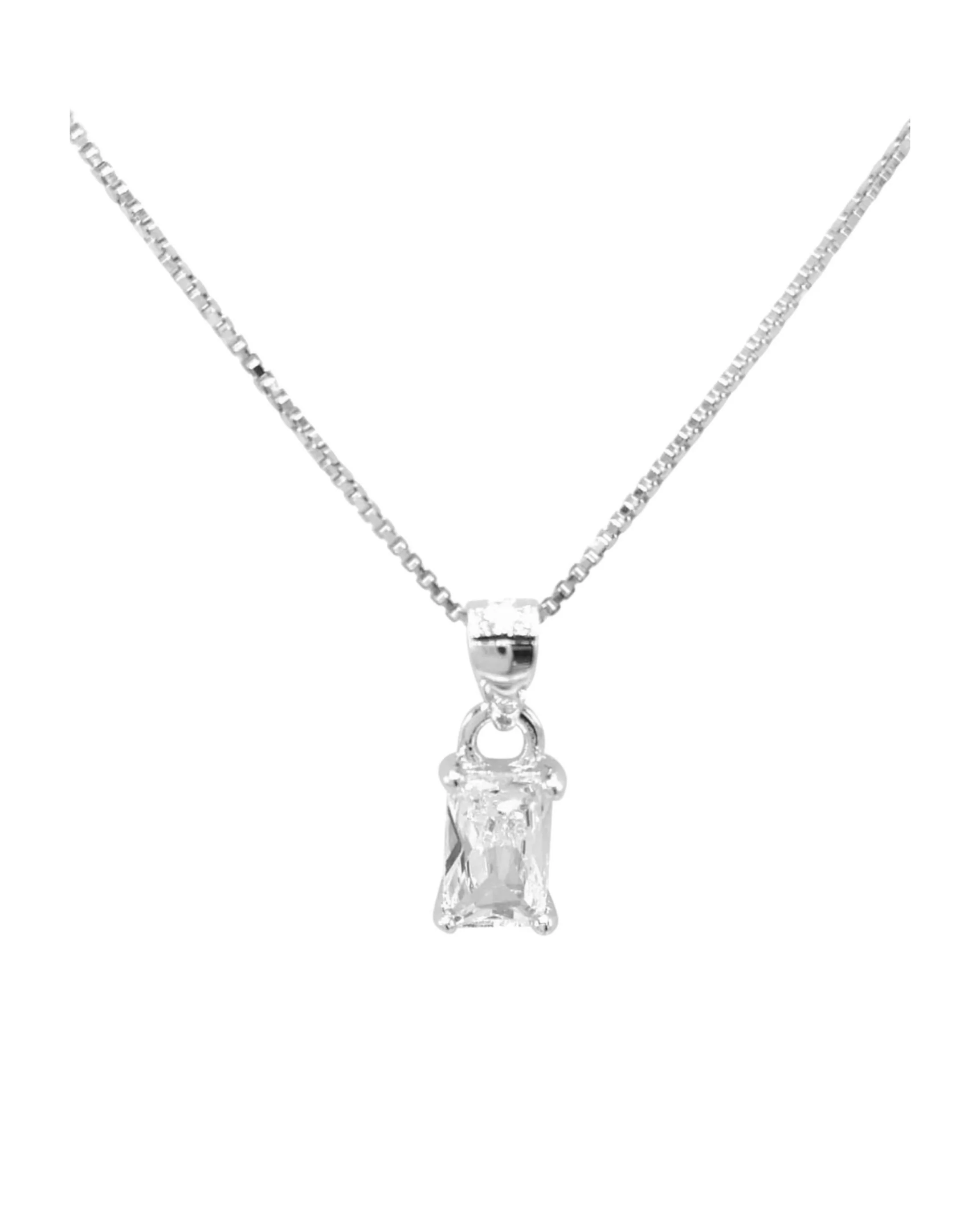 COLLIER EN ARGENT PENDENTIF SOLITAIRE RECTANGLE - Image 3