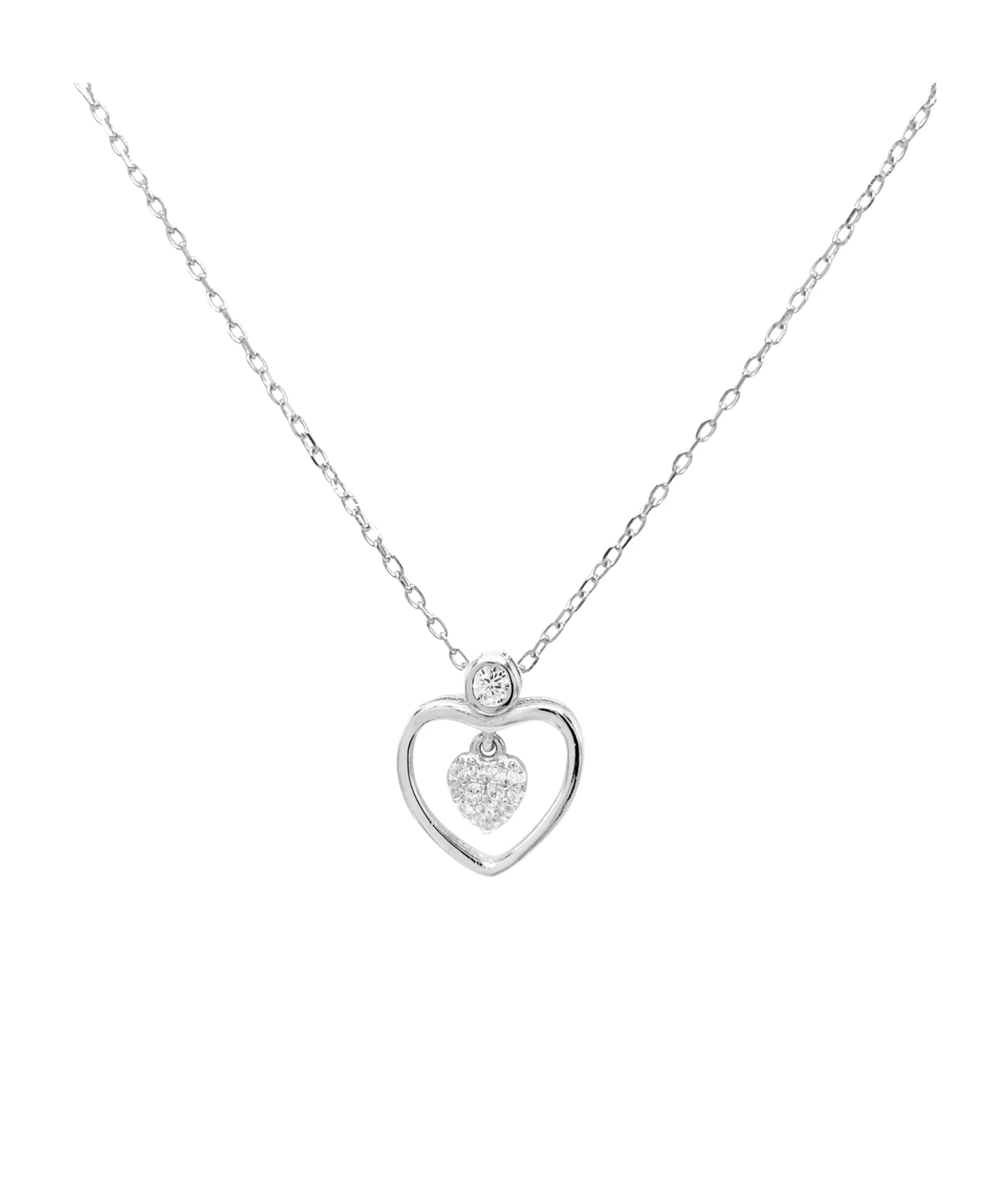 COLLIER EN ARGENT AVEC PENDENTIF COEUR ET PIERRES