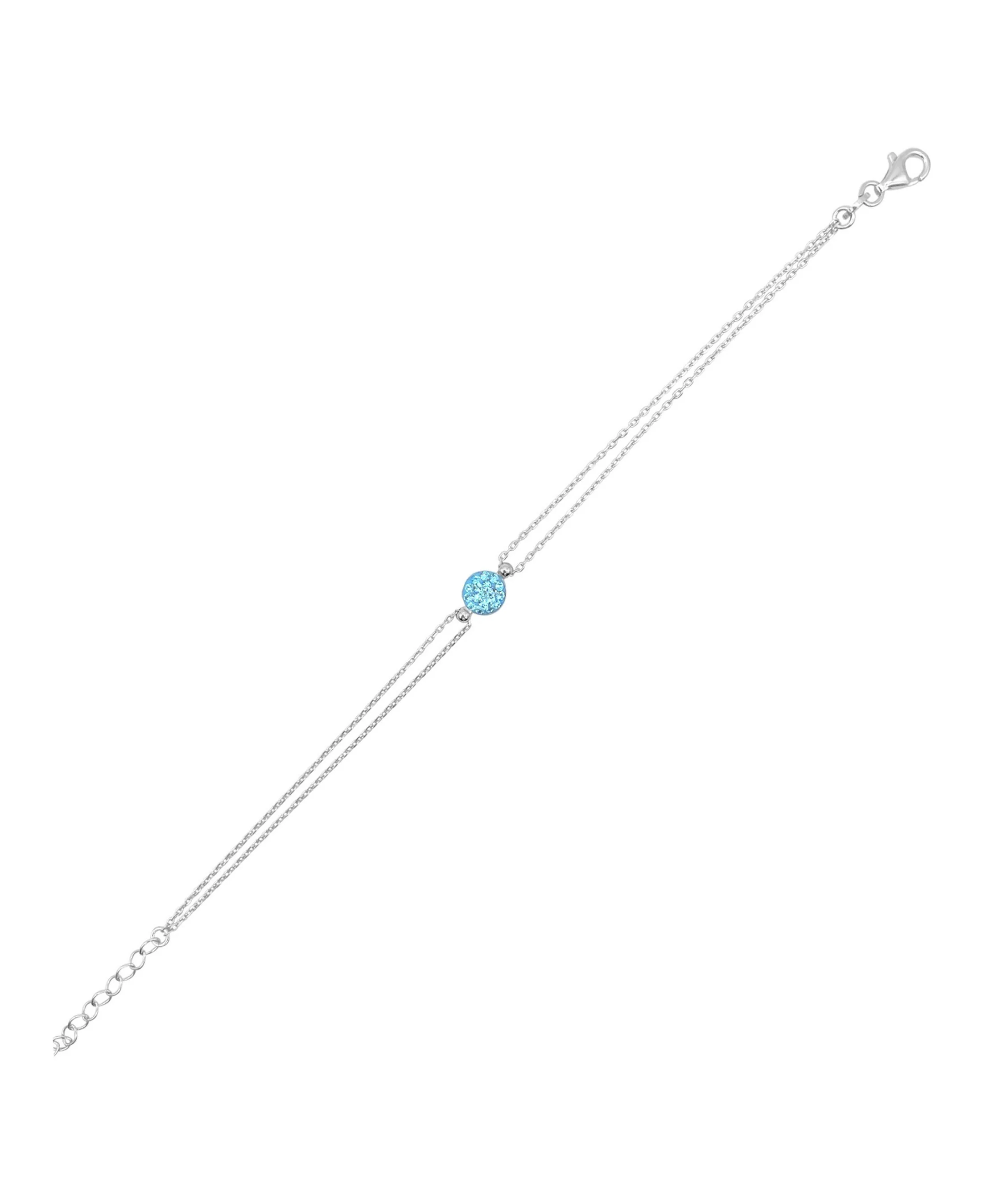 BRACELET EN ARGENT PASTILLES STRASS BLEUS TURQUOISE - Image 2