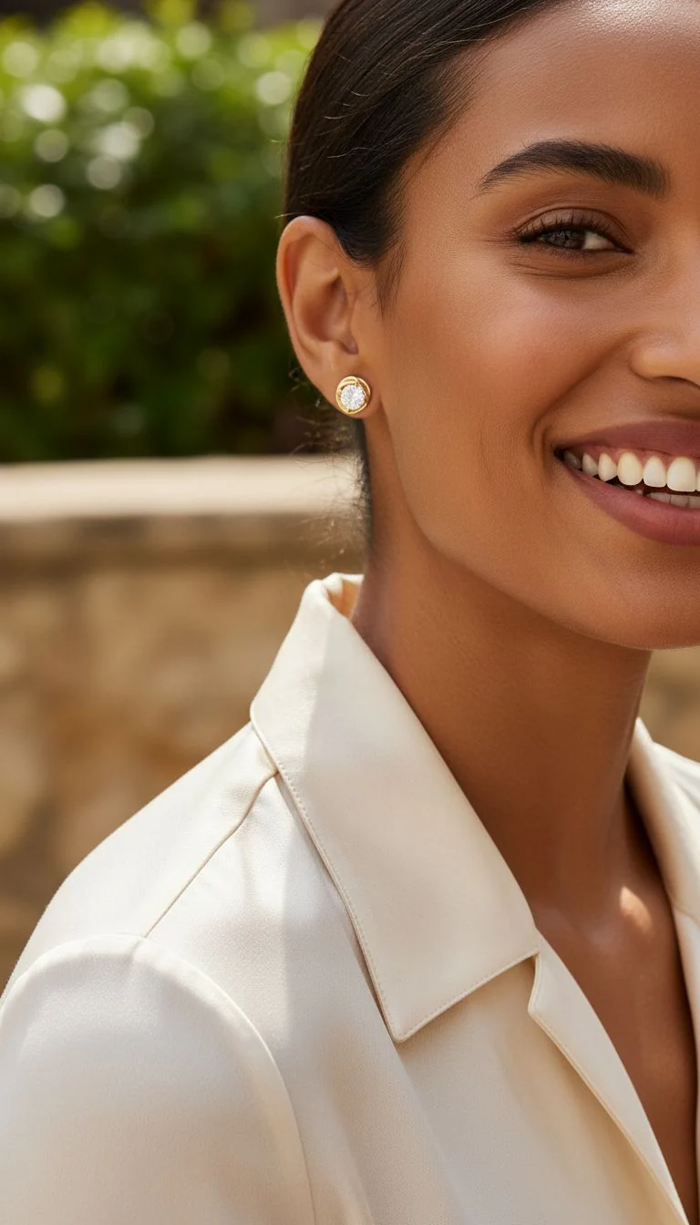 BOUCLES D'OREILLES EN PLAQUE OR SOLITAIRE ET FIL TORSADE - Image 2