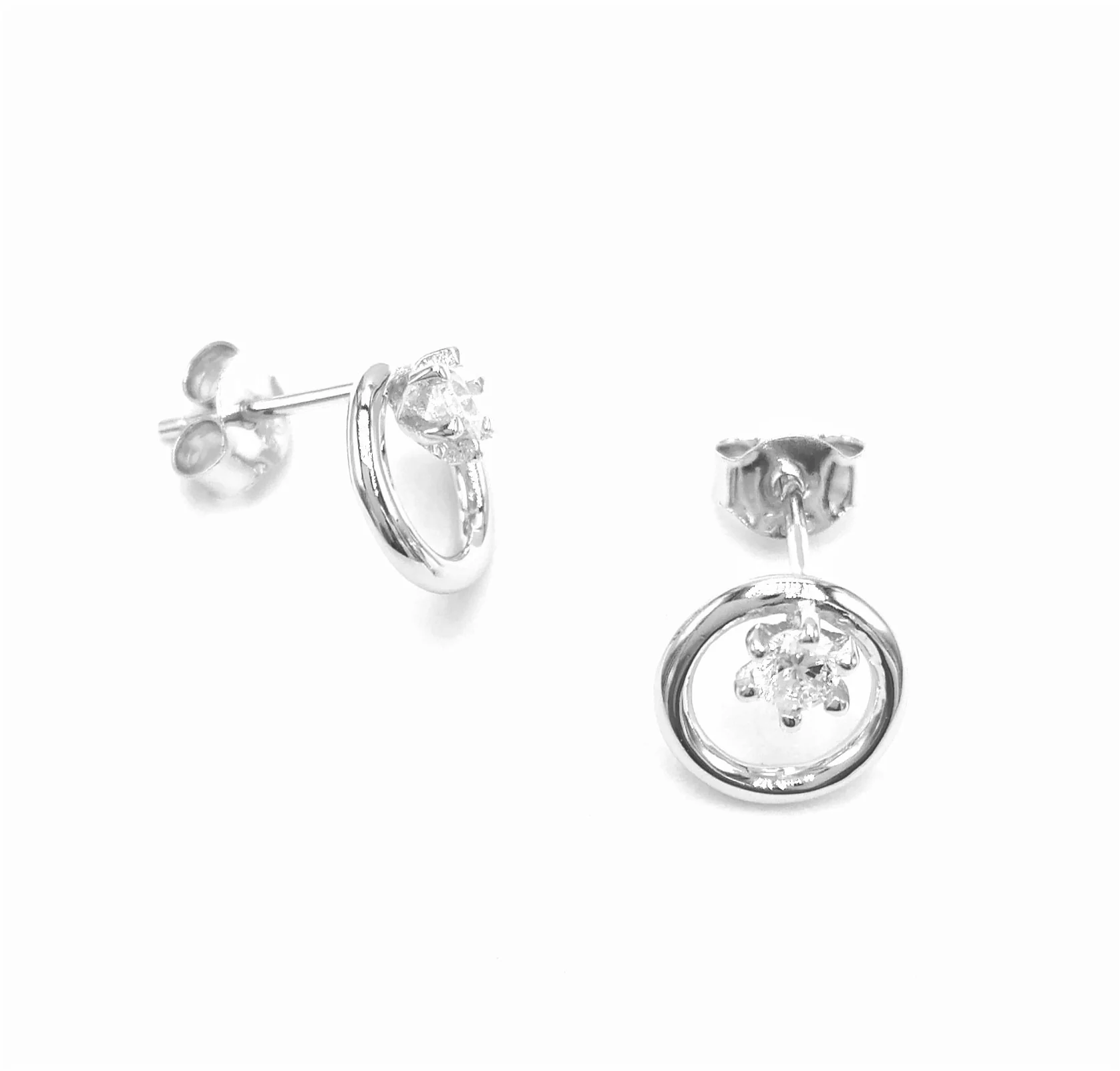 BOUCLES D'OREILLES EN ARGENT CERCLE ET SOLITAIRE - Image 2