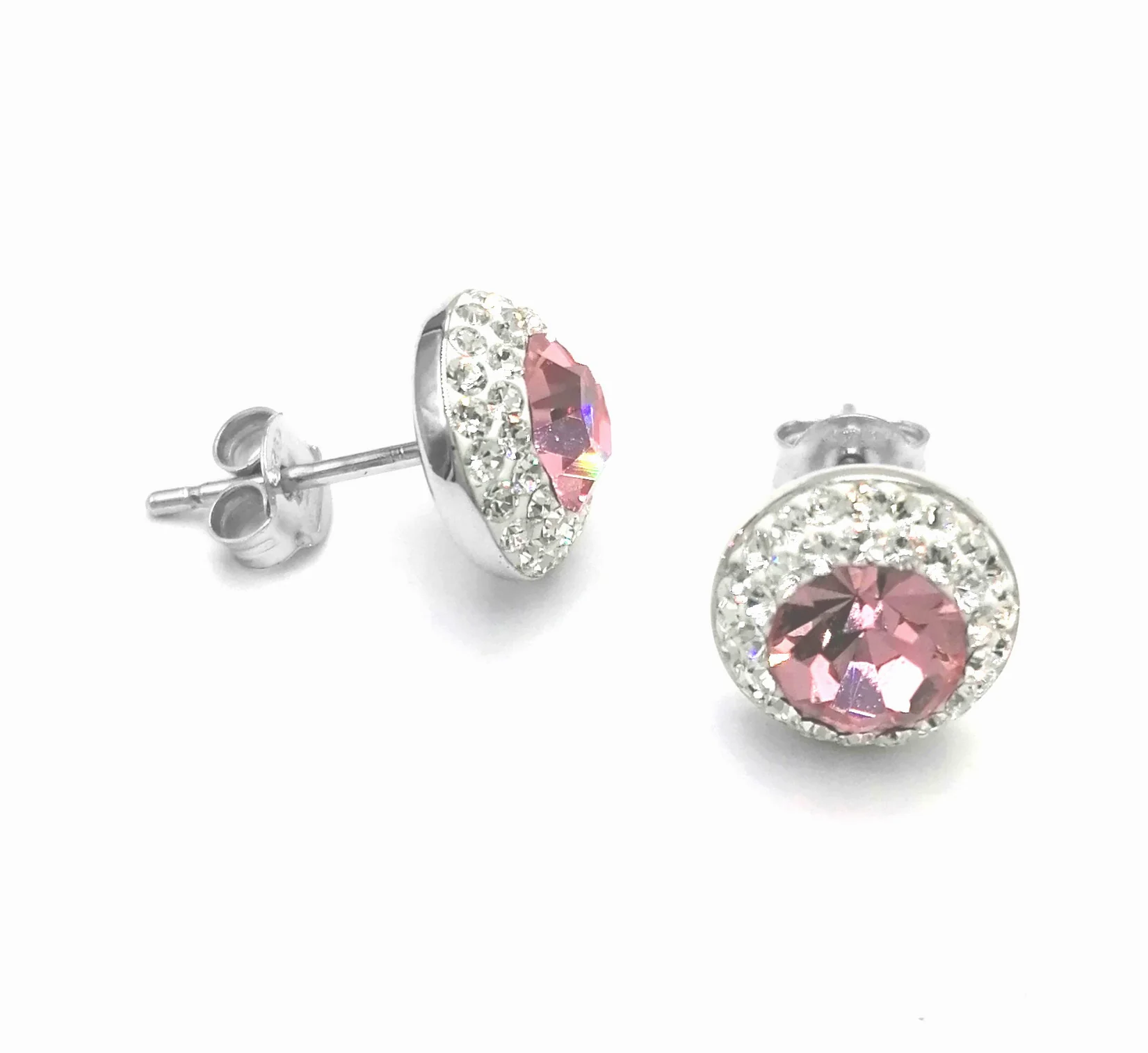 BOUCLES D'OREILLES EN ARGENT STRASS ROSE ET BLANCS - Image 2