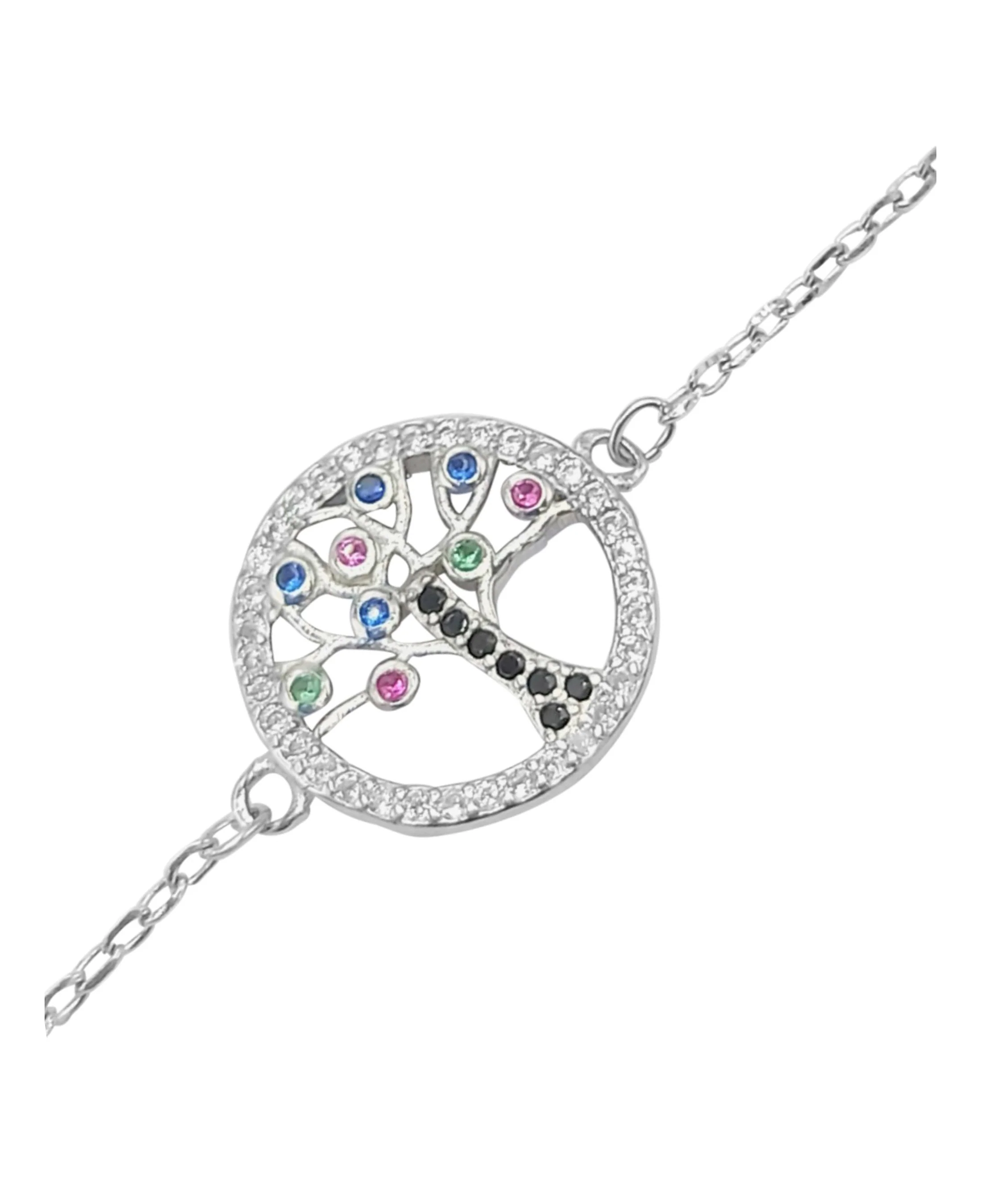 BRACELET EN ARGENT ARBRE DE VIE MULTICOLORE