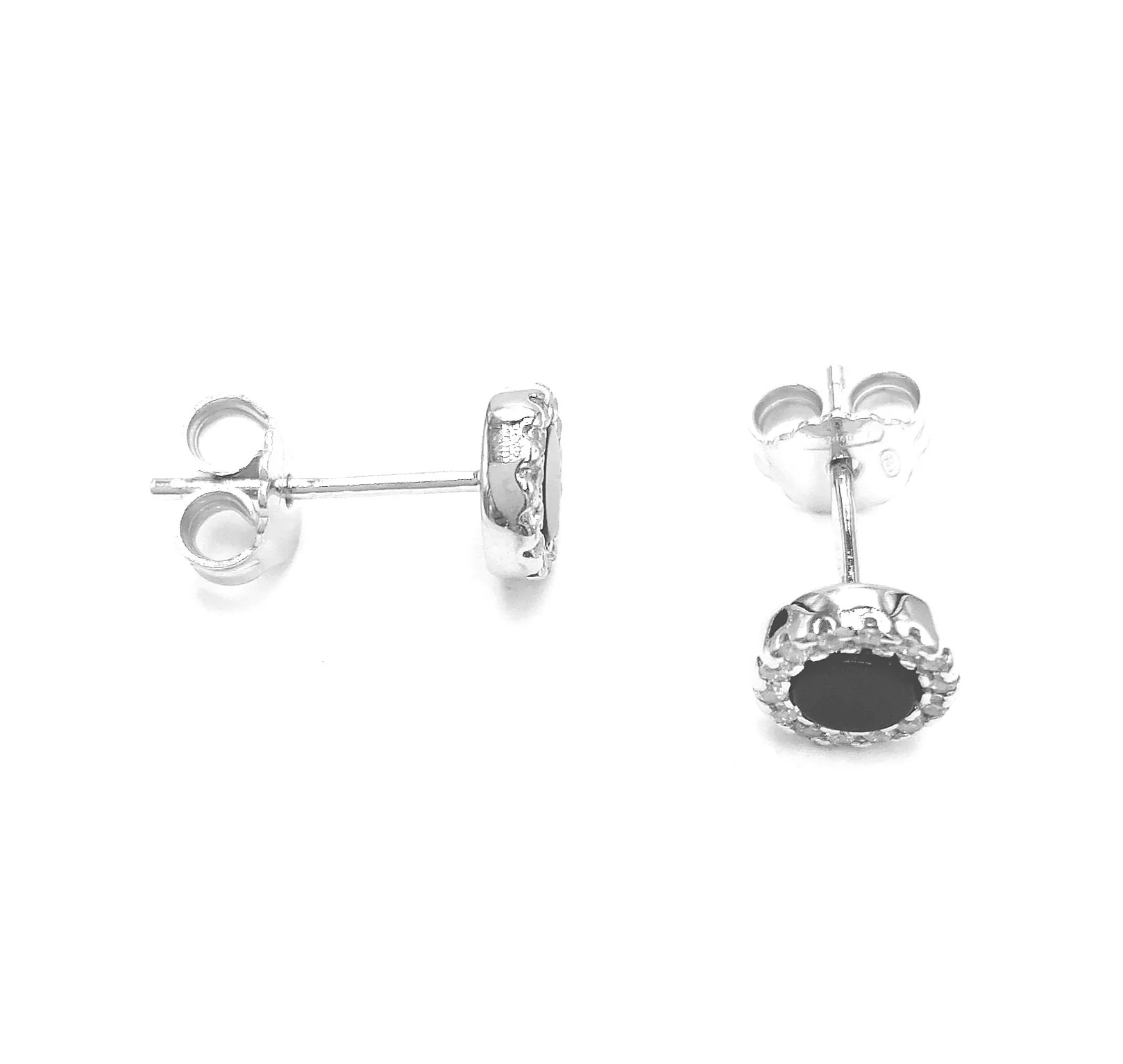 BOUCLES D'OREILLES EN ARGENT PIERRE NOIRE ENTOUREE DE PIERRES - Image 2