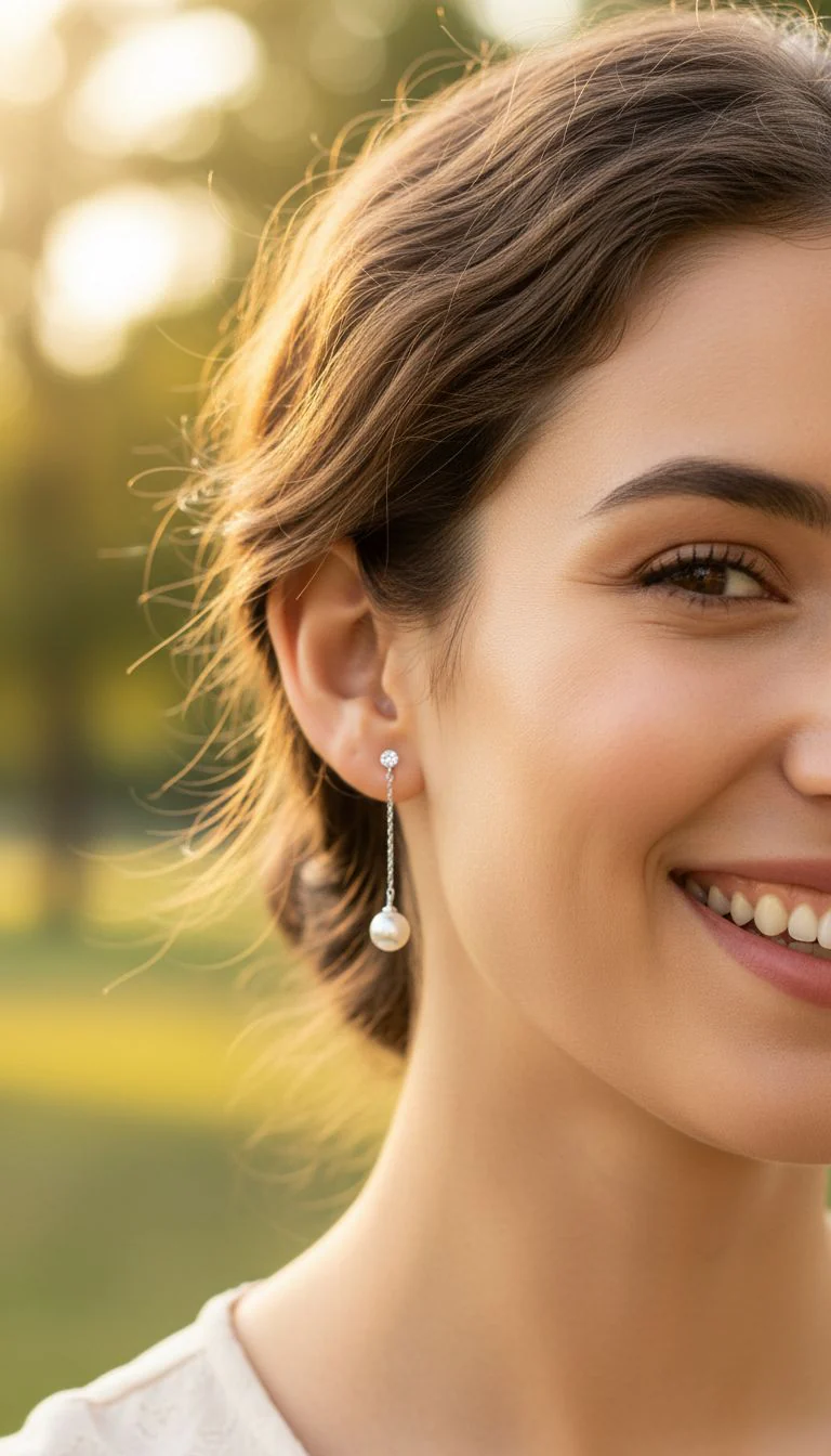 BOUCLES D'OREILLES EN ARGENT PERLE PENDANTE - Image 2