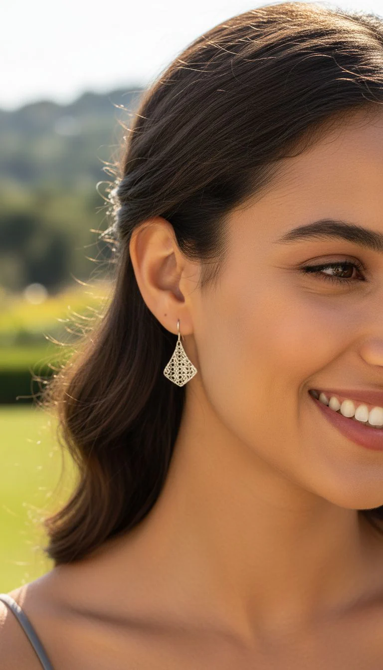 BOUCLES D'OREILLES EN ARGENT LOSANGE - Image 2