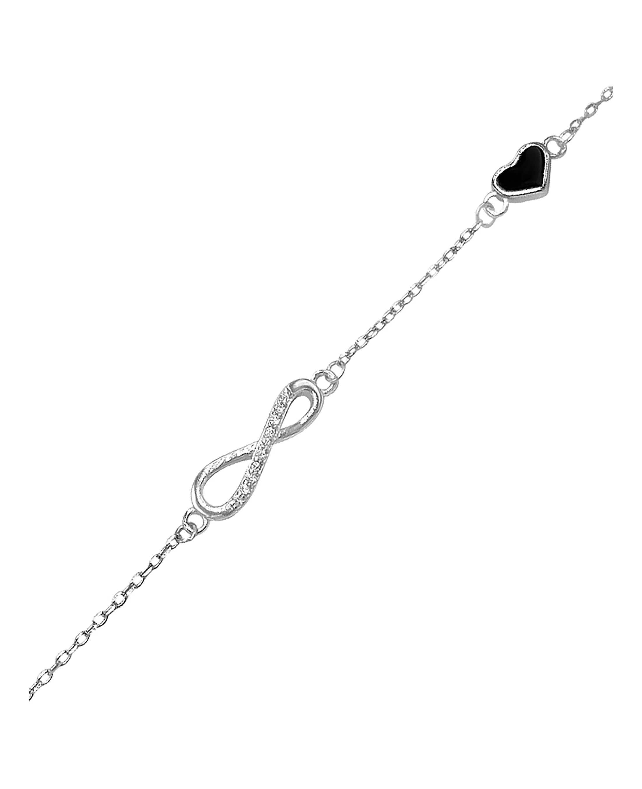 BRACELET EN ARGENT INFINI AVEC PIERRES ET COEUR NOIR
