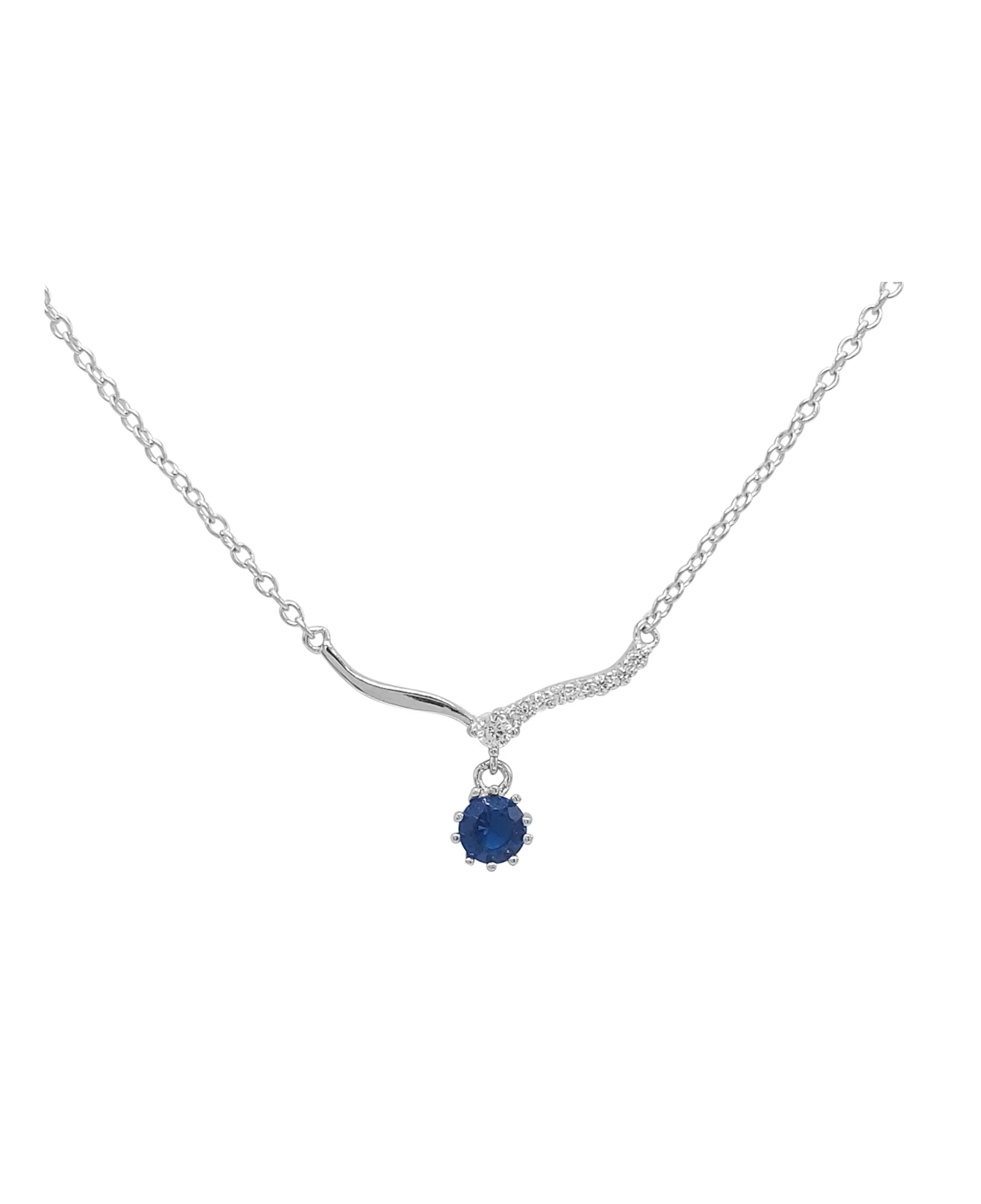 COLLIER EN ARGENT AVEC SOLITAIRE BLEU PENDANT