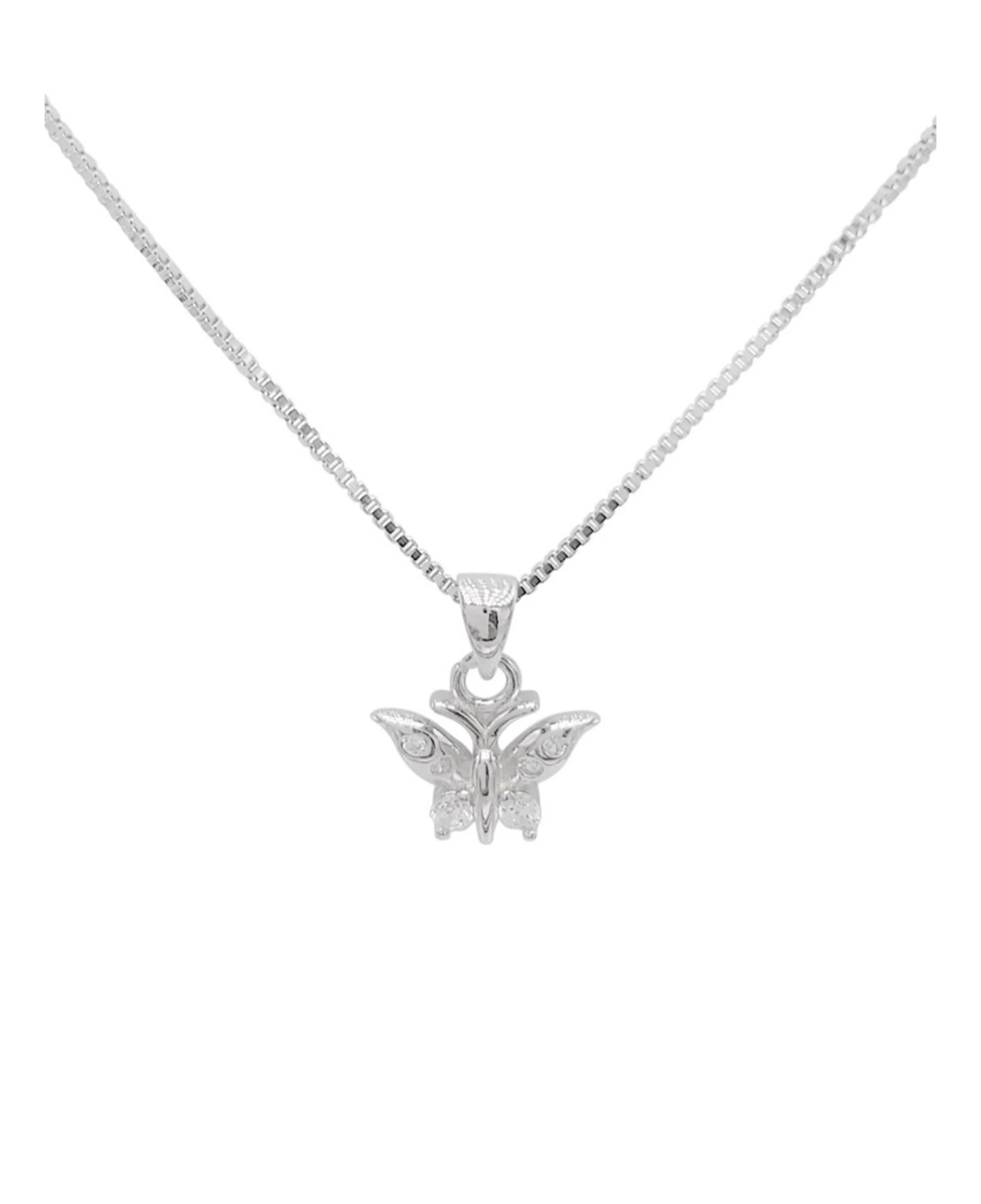 COLLIER EN ARGENT AVEC PENDENTIF PAPILLON ET PIERRES