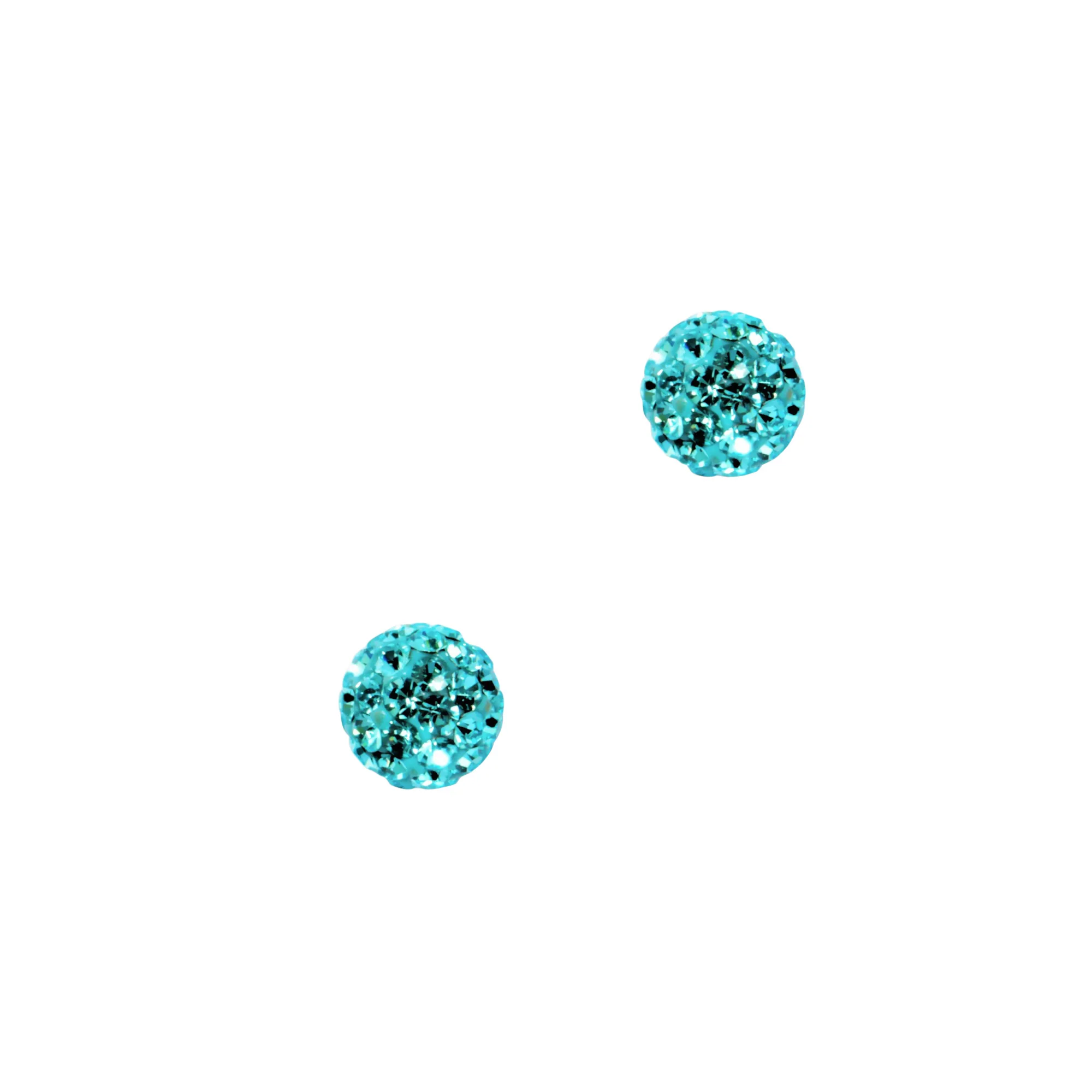 BOUCLES D'OREILLES EN ARGENT BOULE STRASS BLEU