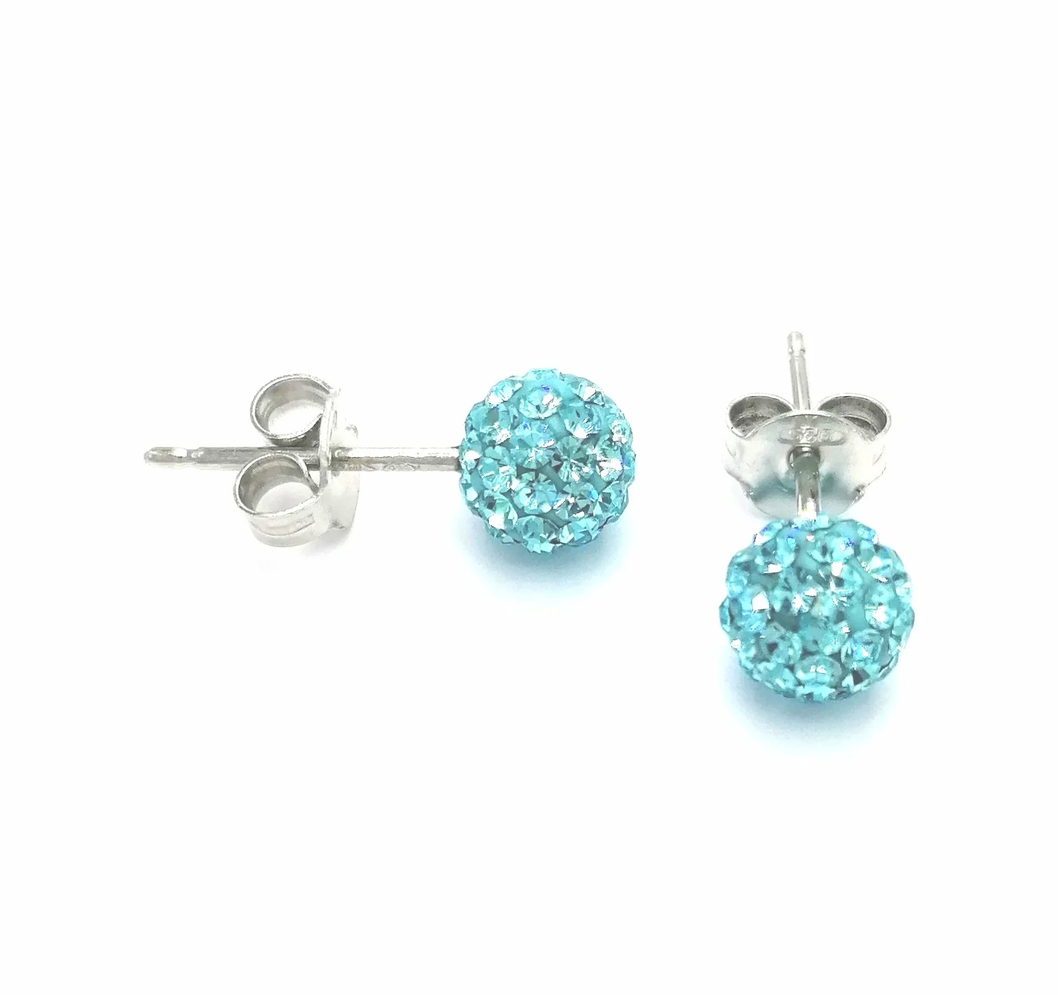 BOUCLES D'OREILLES EN ARGENT BOULE STRASS BLEU - Image 2