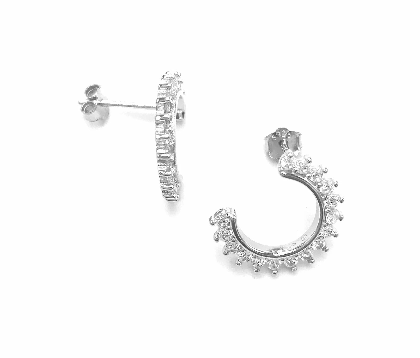 BOUCLES D'OREILLES EN ARGENT CERCLE OUVERT AVEC PIERRES - Image 2