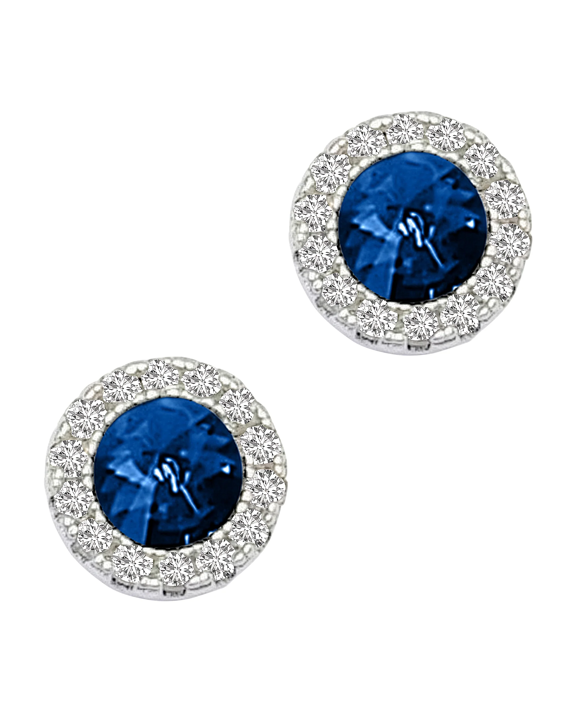 BOUCLES D'OREILLES EN ARGENT SOLITAIRE BLEU ENTOURE DE PIERRES