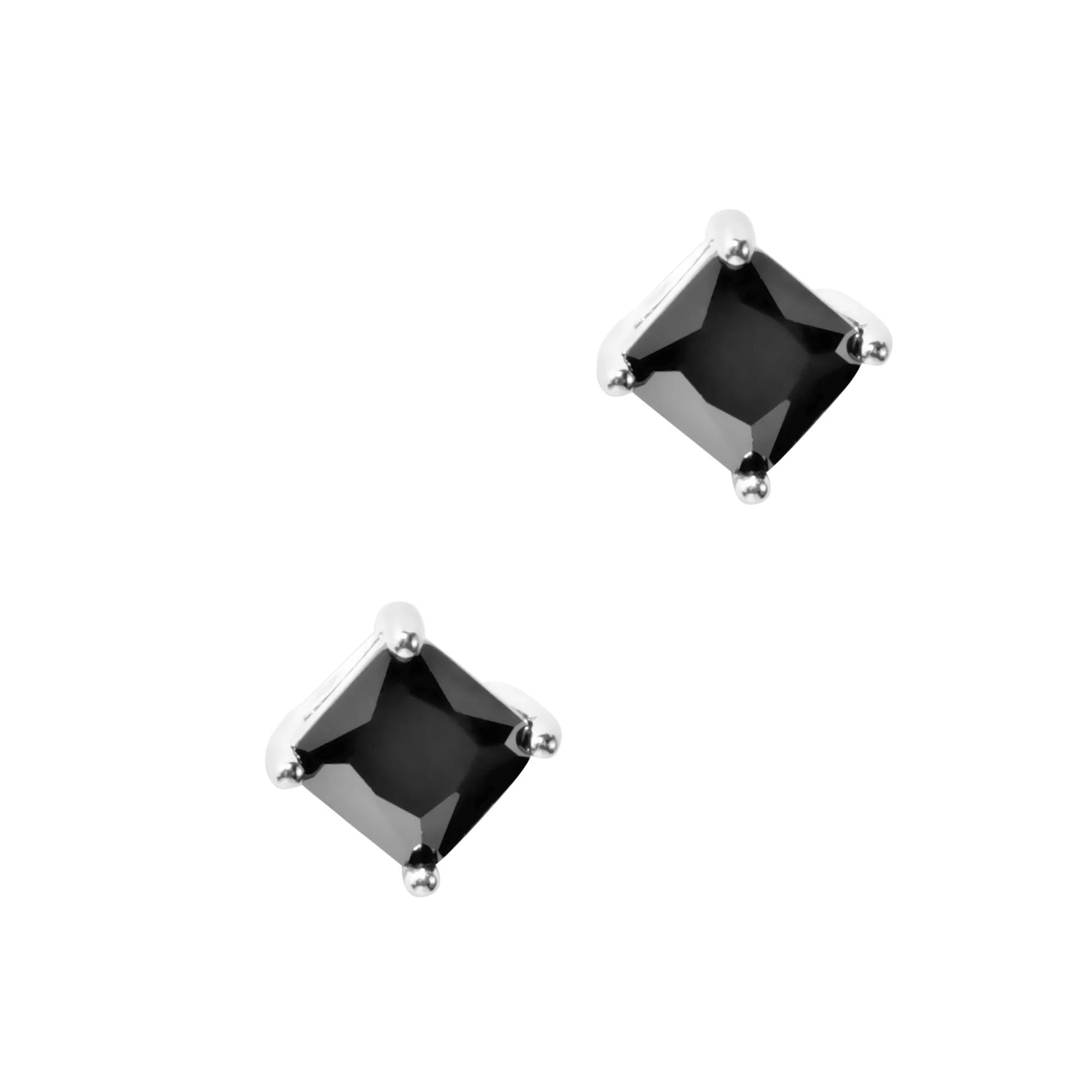 BOUCLES D'OREILLES EN ARGENT SOLITAIRE CARRE NOIR