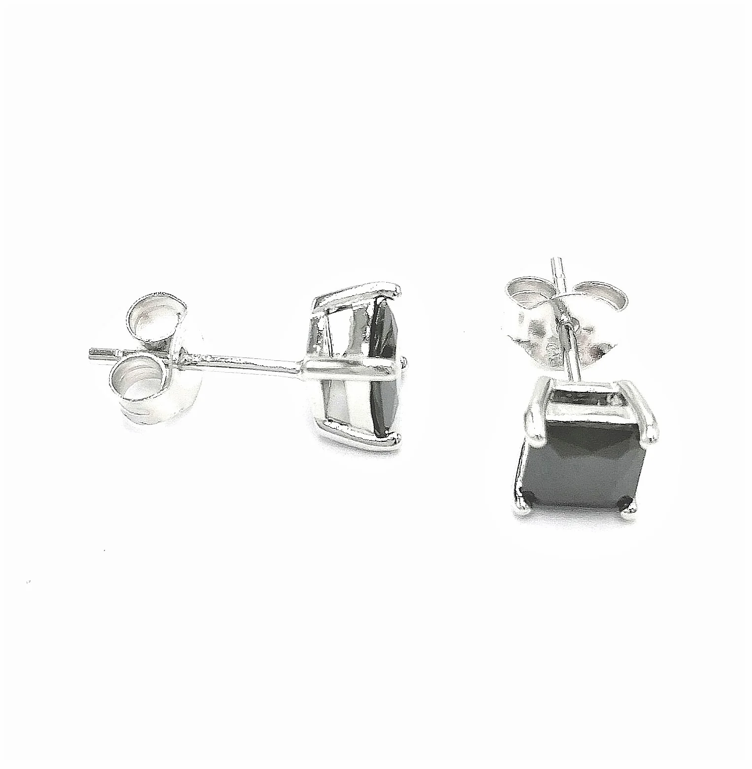 BOUCLES D'OREILLES EN ARGENT SOLITAIRE CARRE NOIR - Image 3