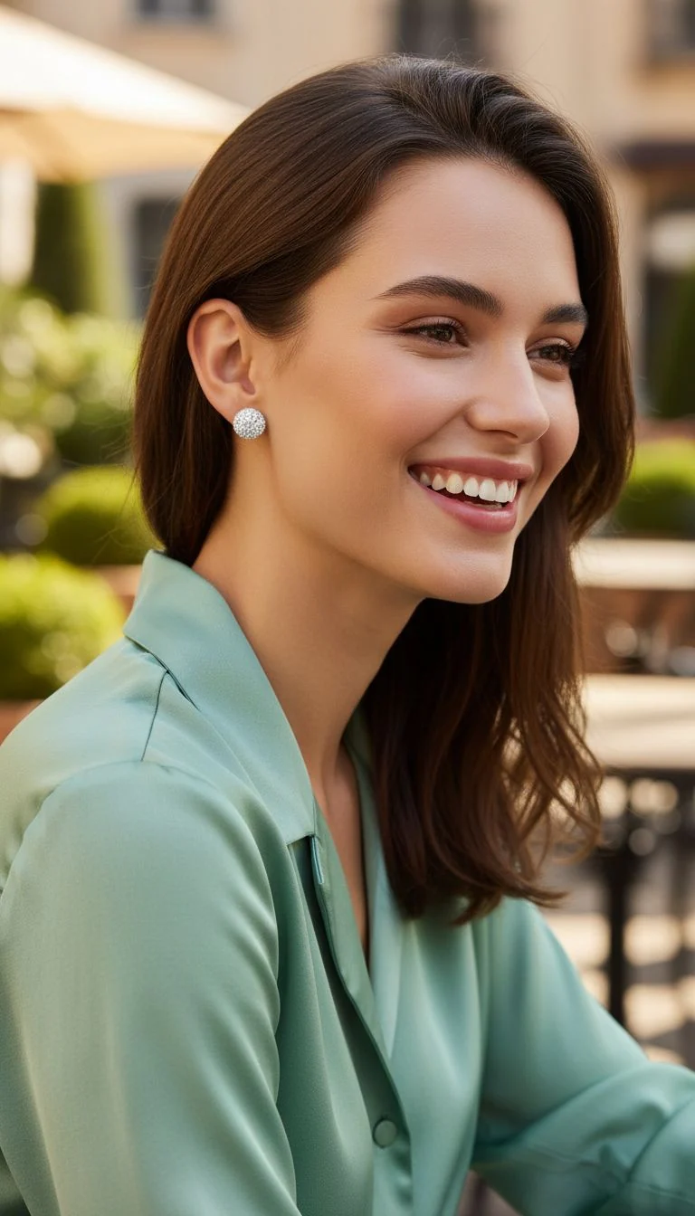 BOUCLES D'OREILLES EN ARGENT BOULE STRASS - Image 2