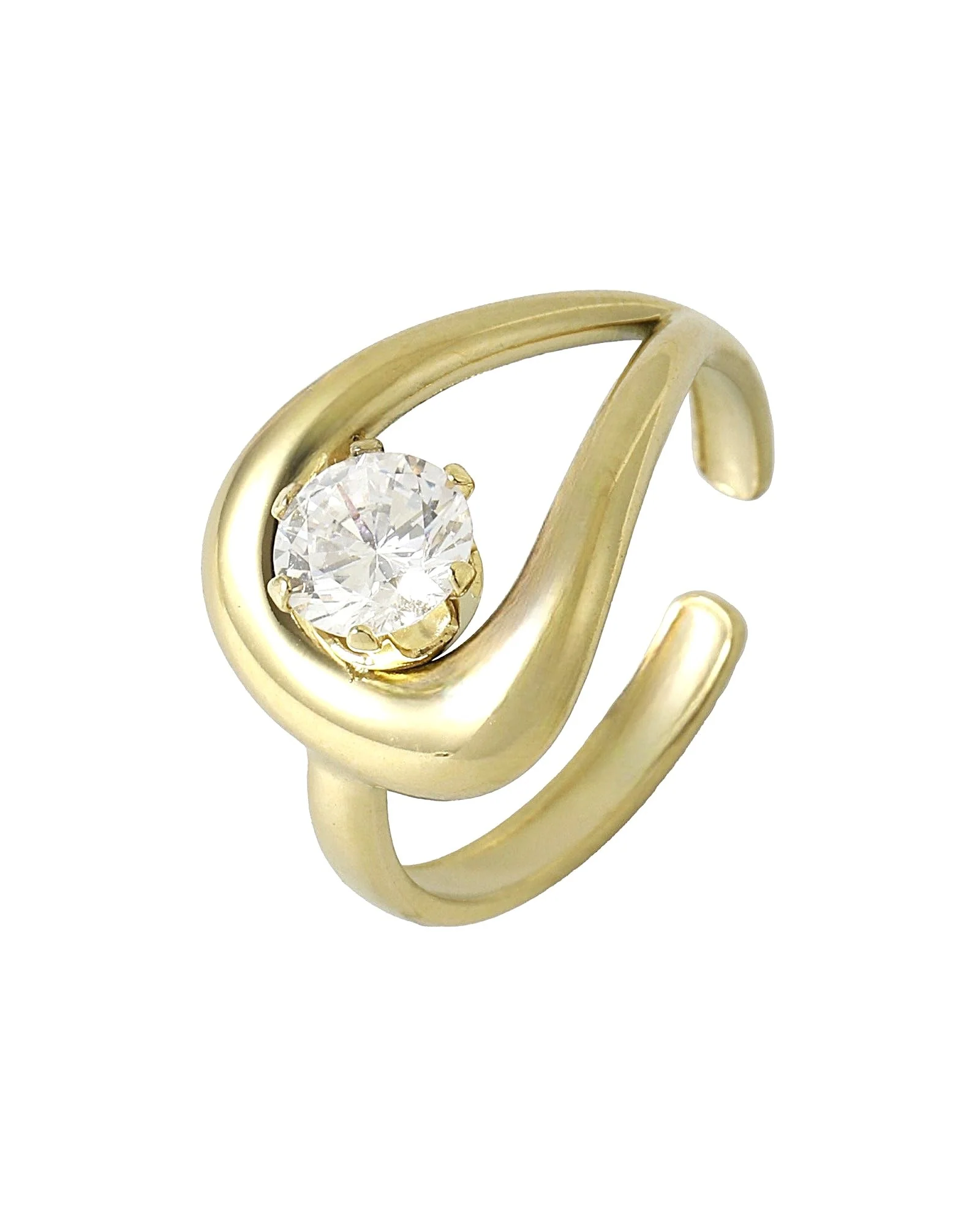 BAGUE EN ACIER DORE EVIDEE AVEC SOLITAIRE