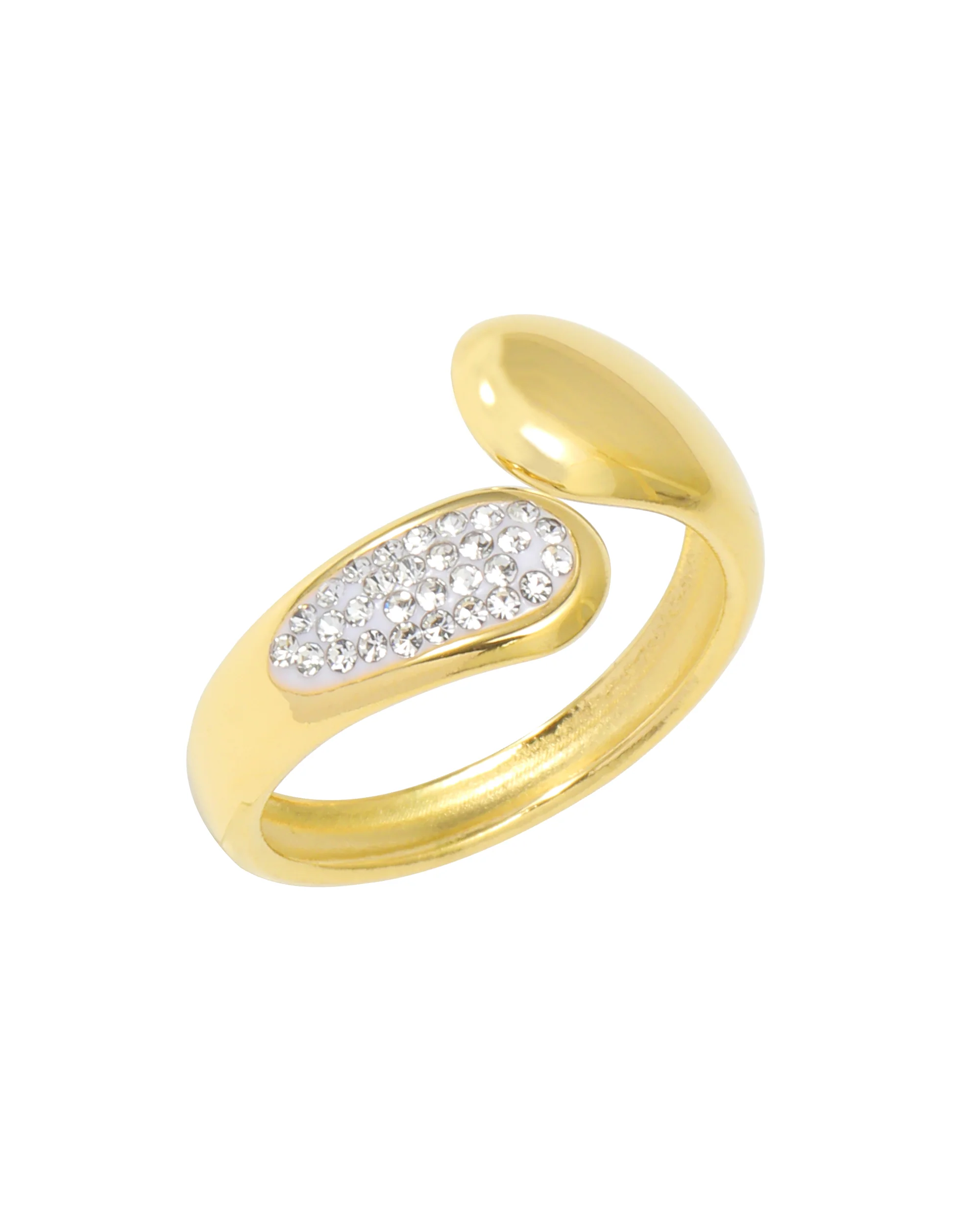 BAGUE AJUSTABLE EN ACIER DORE OVALE AVEC STRASS
