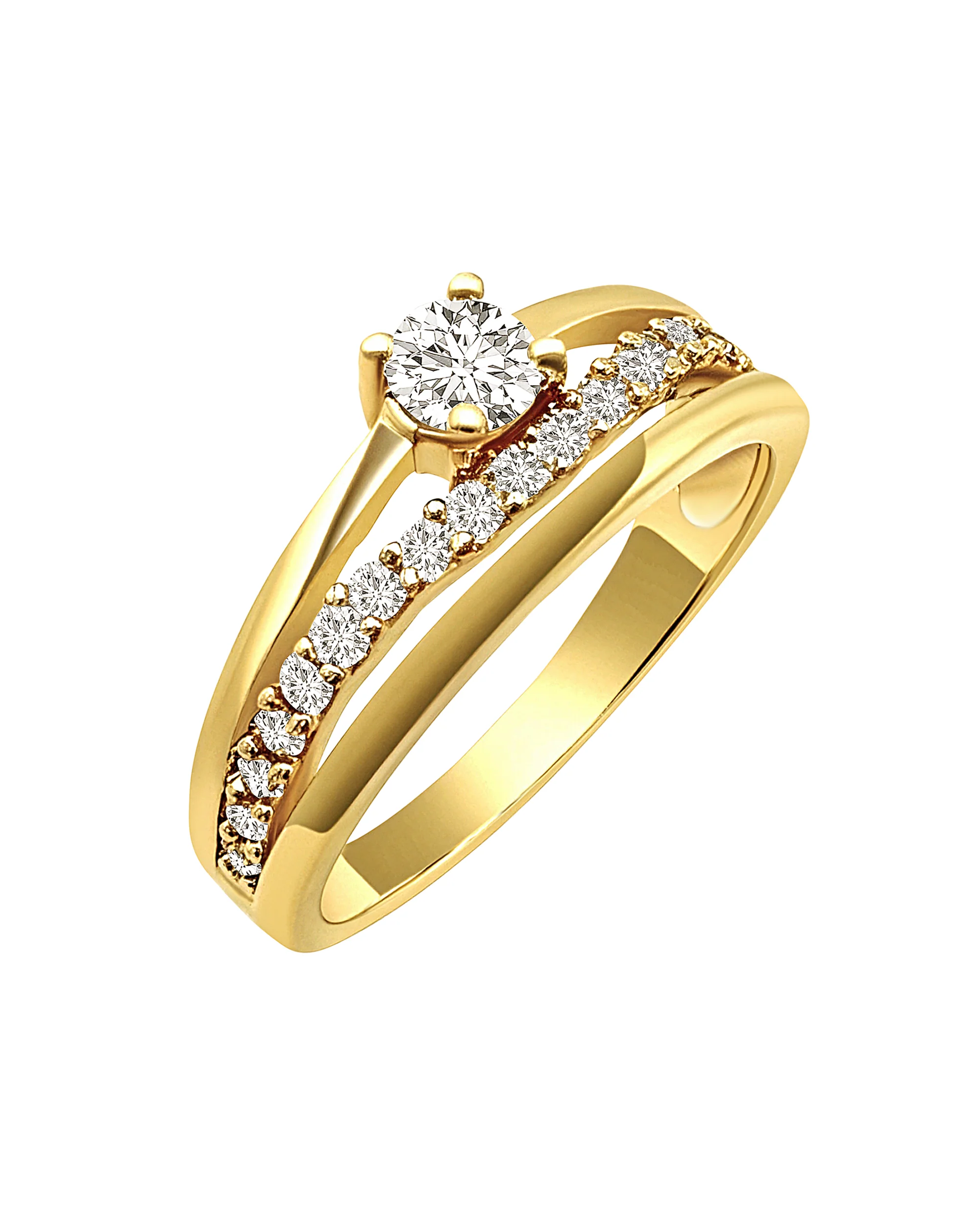 BAGUE EN PLAQUE OR 3 RANGS + SOLITAIRE ZIRCONIUM
