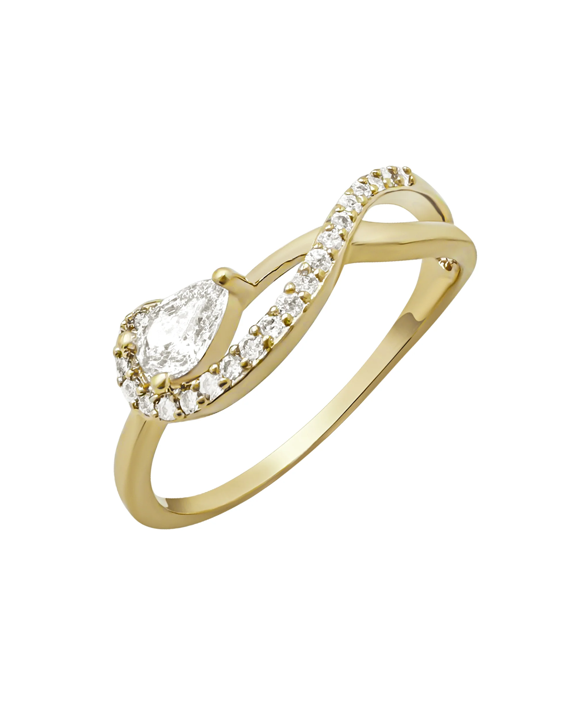 BAGUE EN PLAQUE OR INFINI  AVEC POIRE EN ZIRCONIUM