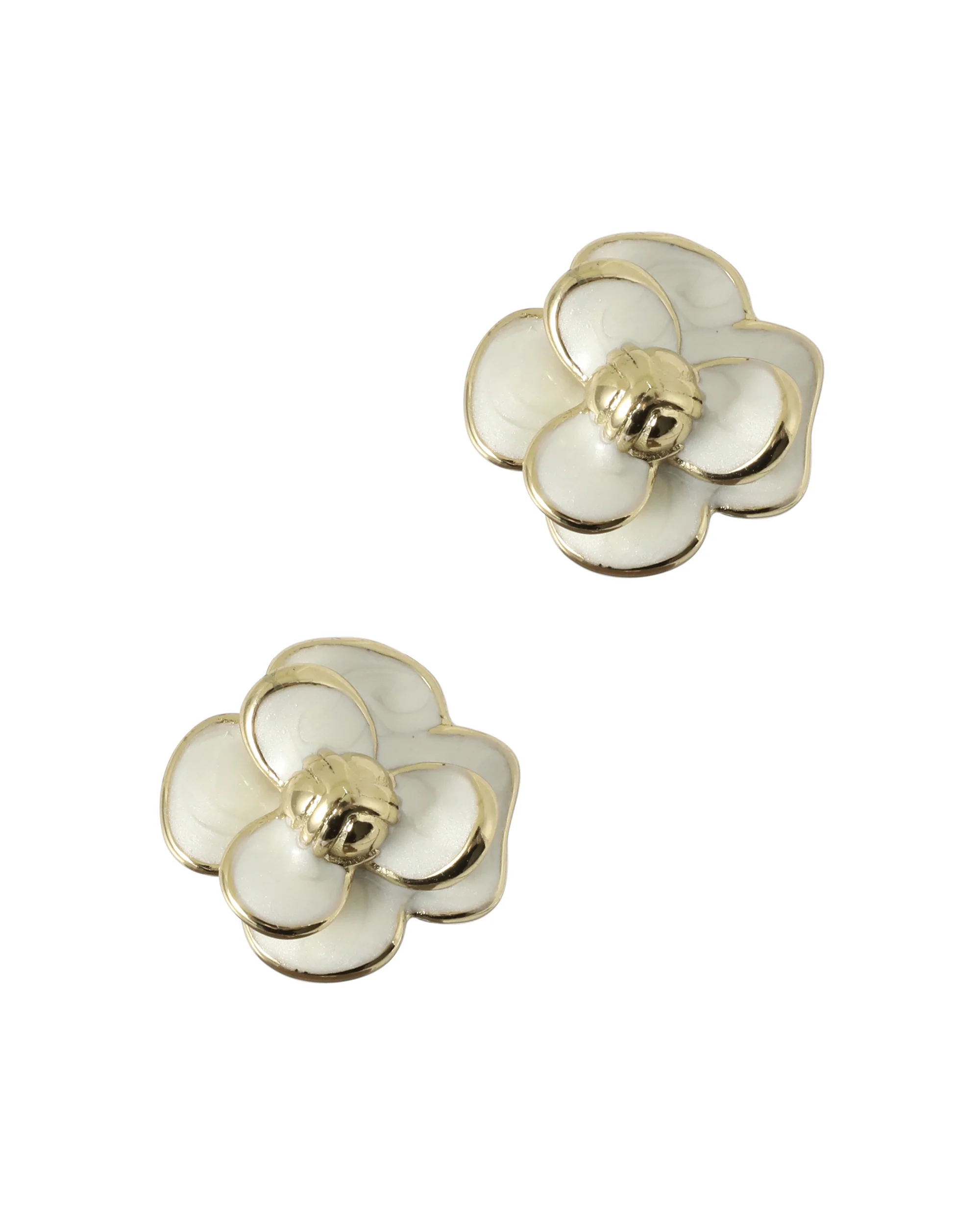BOUCLES D'OREILLES EN ACIER DORE MOTIF ROSE BLANCHE