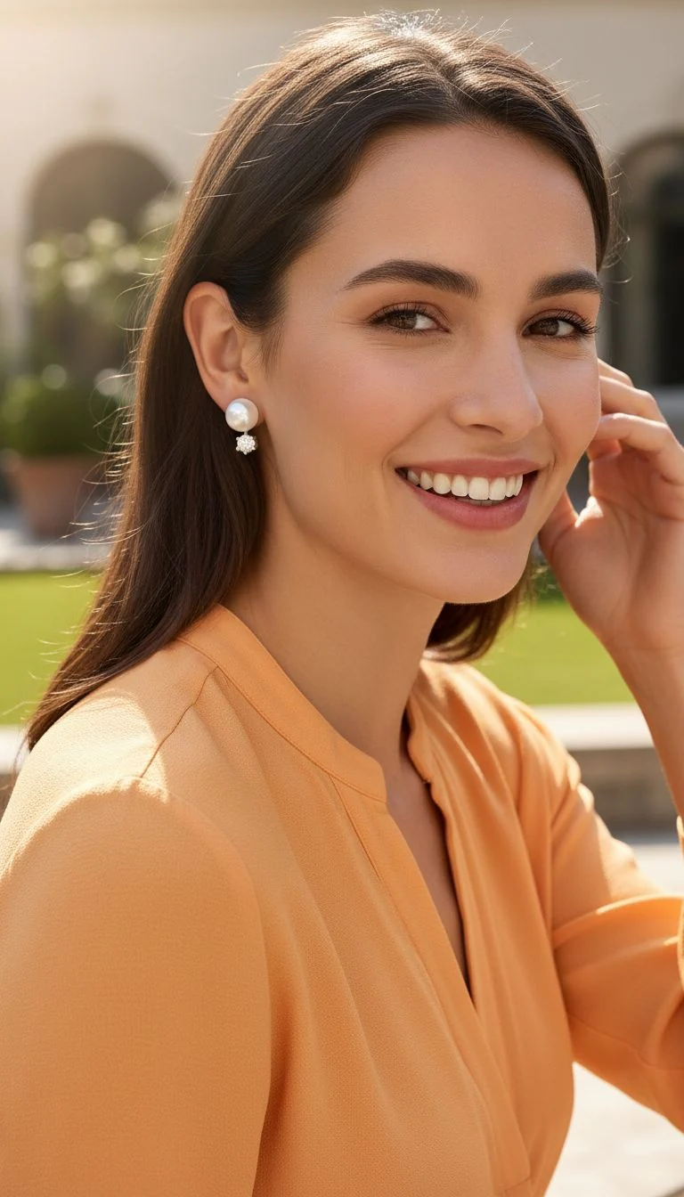 BOUCLES D'OREILLES EN ARGENT PERLE AVEC ZIRCONIUM - Image 2