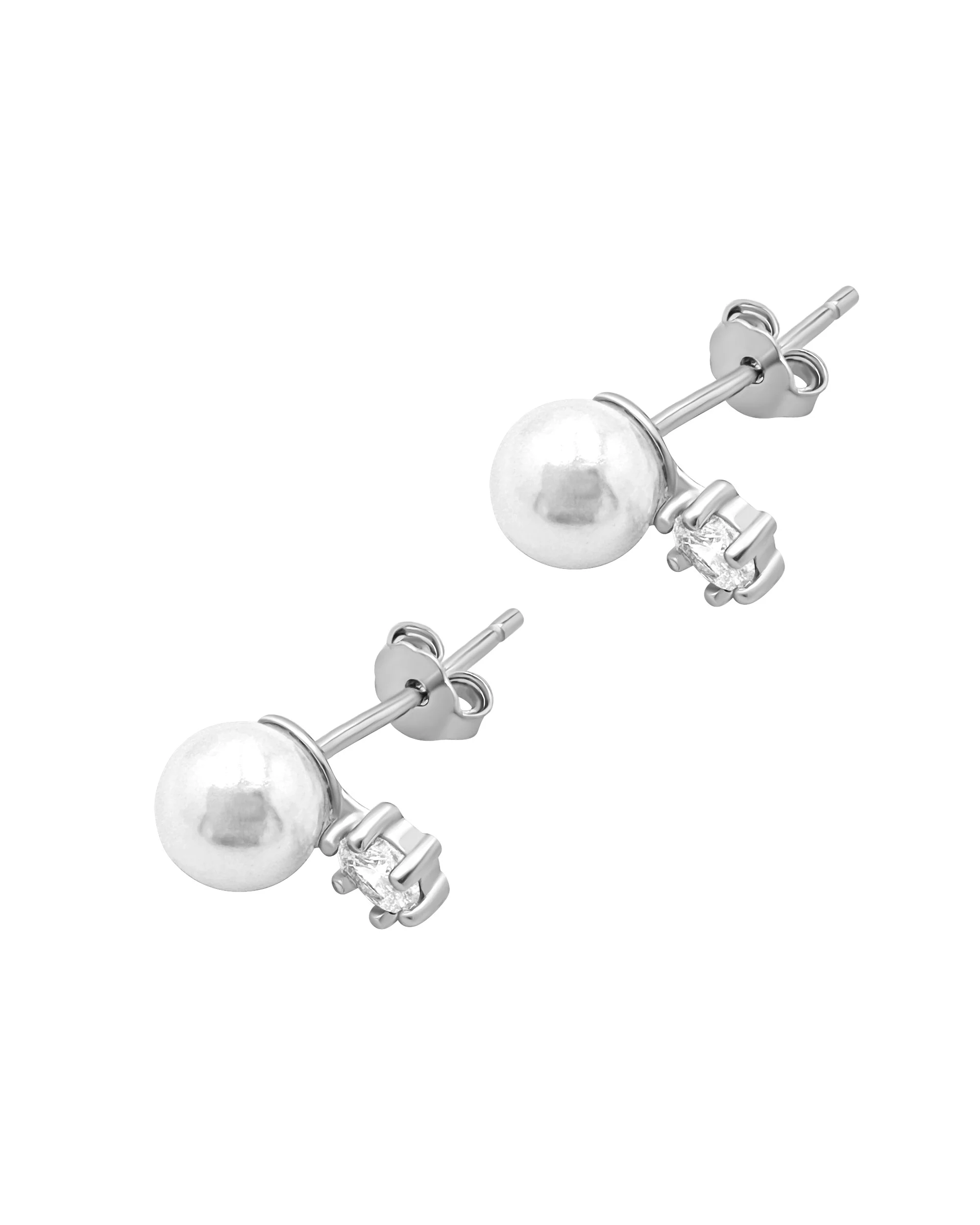 BOUCLES D'OREILLES EN ARGENT PERLE AVEC ZIRCONIUM - Image 3