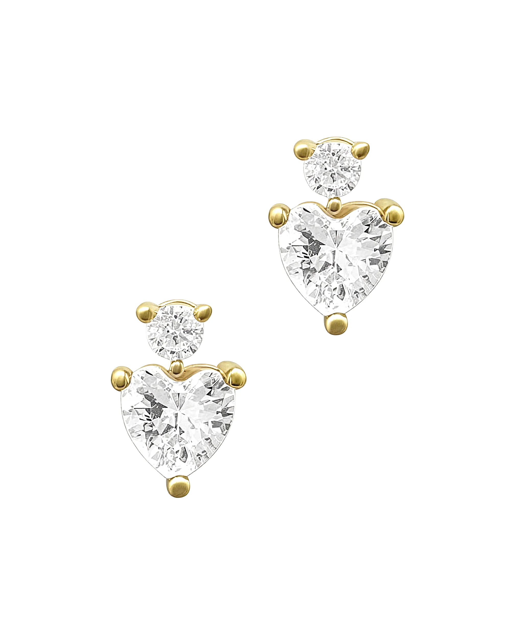 BOUCLES D'OREILLES  EN PLAQUE OR AVEC COEUR EN ZIRCONIUM