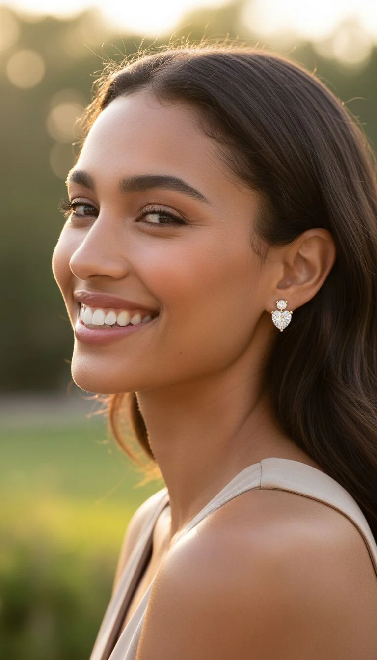 BOUCLES D'OREILLES  EN PLAQUE OR AVEC COEUR EN ZIRCONIUM - Image 2