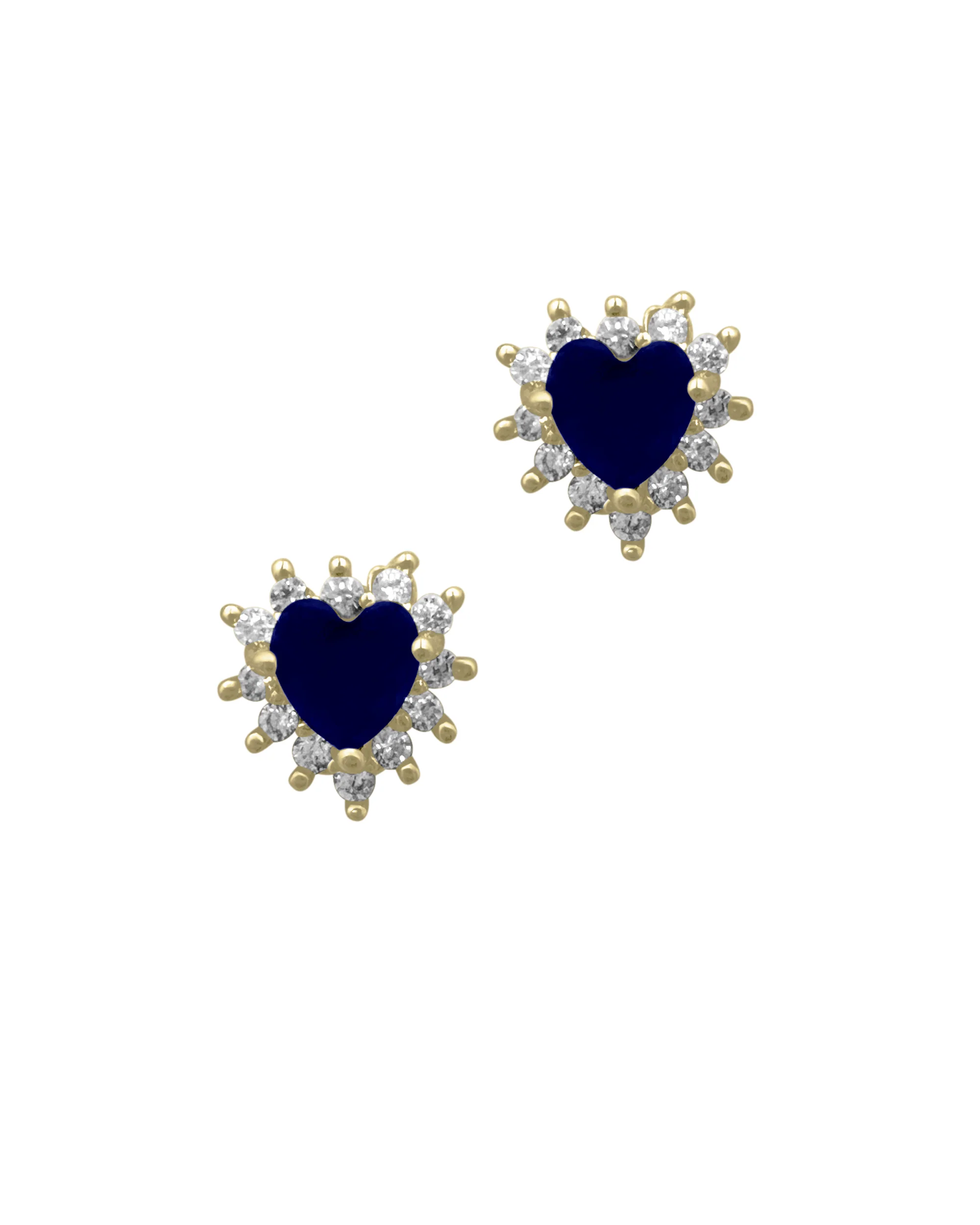 BOUCLES D'OREILLES EN PLAQUE OR AVEC ZIRCONIUM ET COEUR SAPHIR