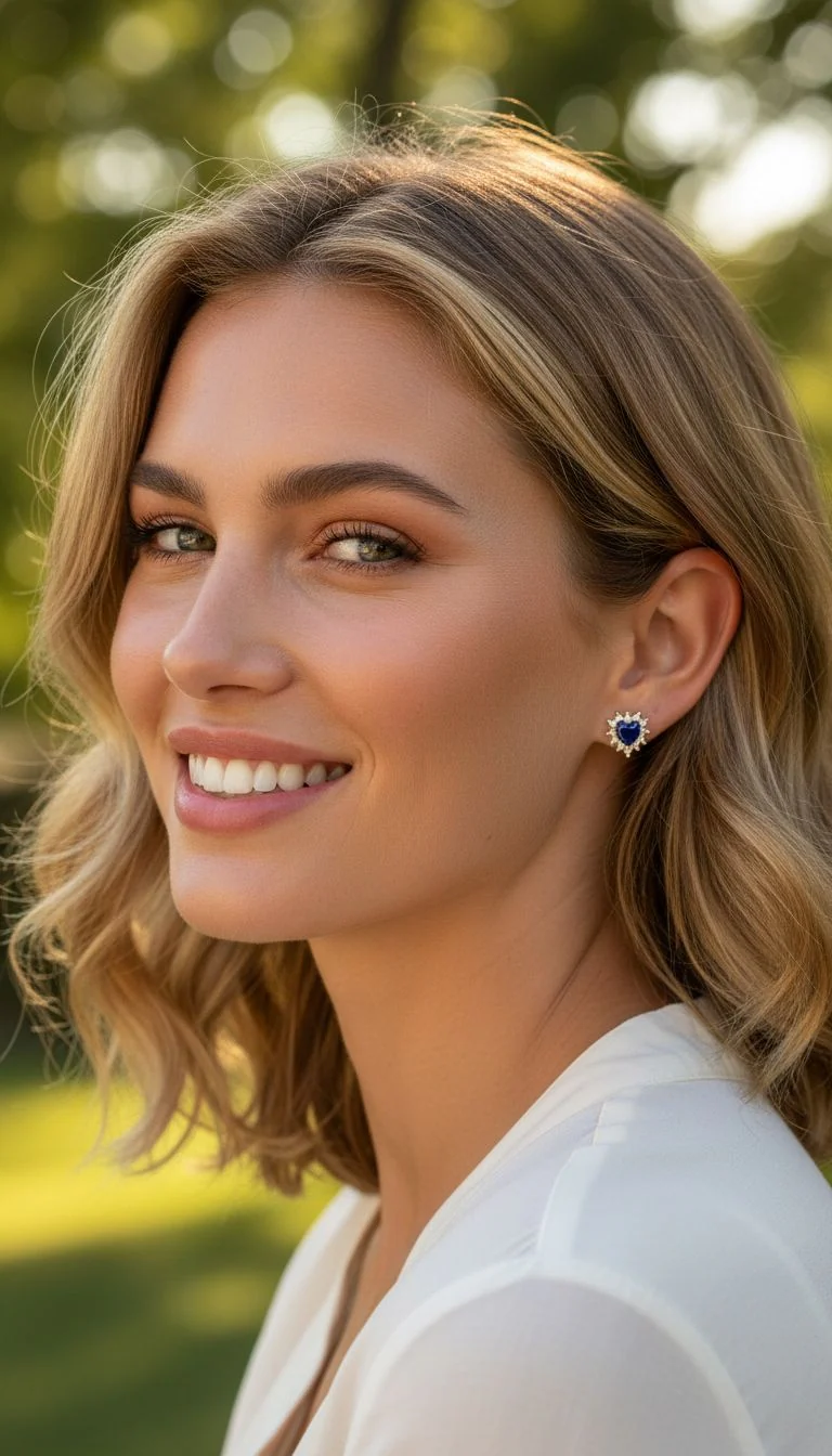 BOUCLES D'OREILLES EN PLAQUE OR AVEC ZIRCONIUM ET COEUR SAPHIR - Image 2