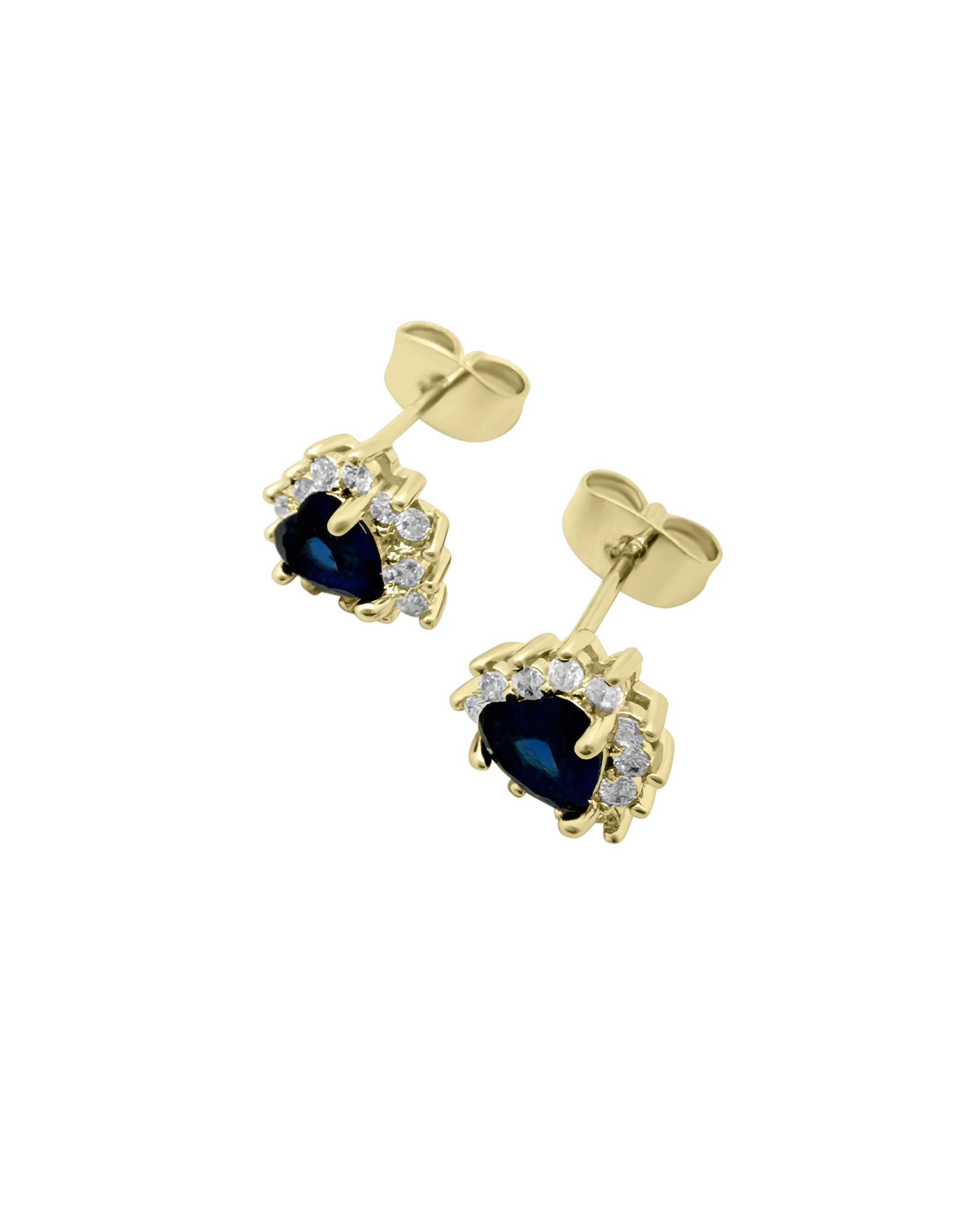 BOUCLES D'OREILLES EN PLAQUE OR AVEC ZIRCONIUM ET COEUR SAPHIR - Image 3