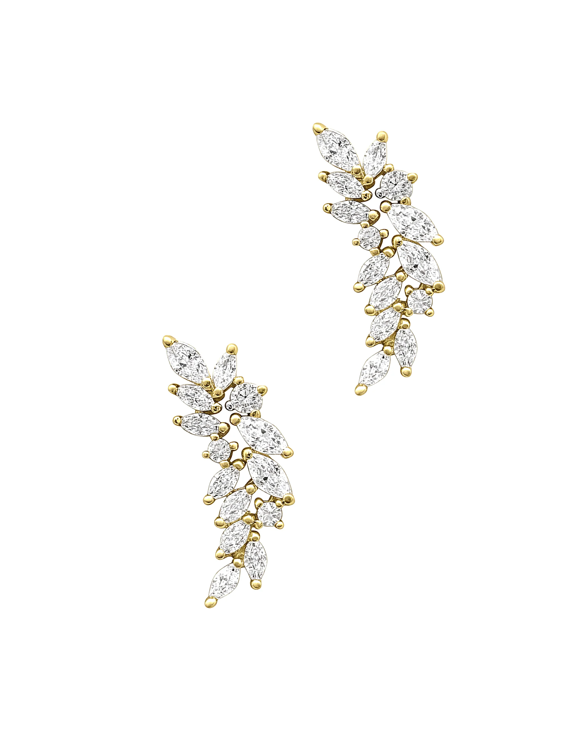BOUCLES D'OREILLES EN PLAQUE OR FEUILLES AVEC ZIRCONIUM