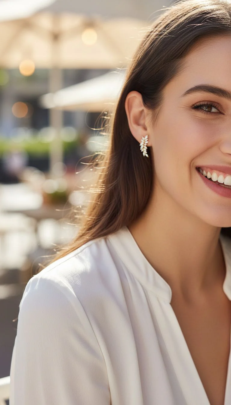 BOUCLES D'OREILLES EN PLAQUE OR FEUILLES AVEC ZIRCONIUM - Image 2