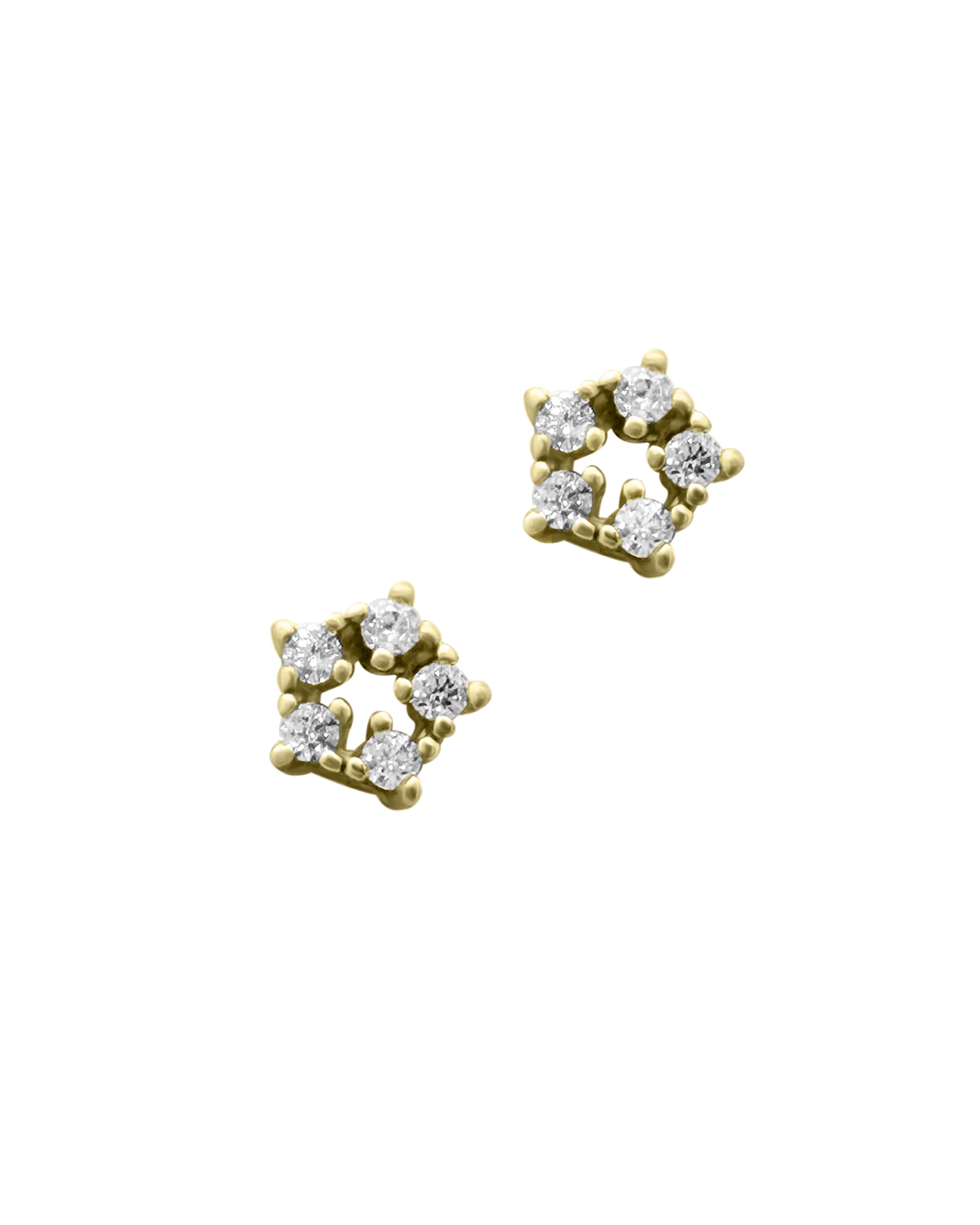 BOUCLES D'OREILLES EN PLAQUE OR FLEUR AVEC ZIRCONIUM