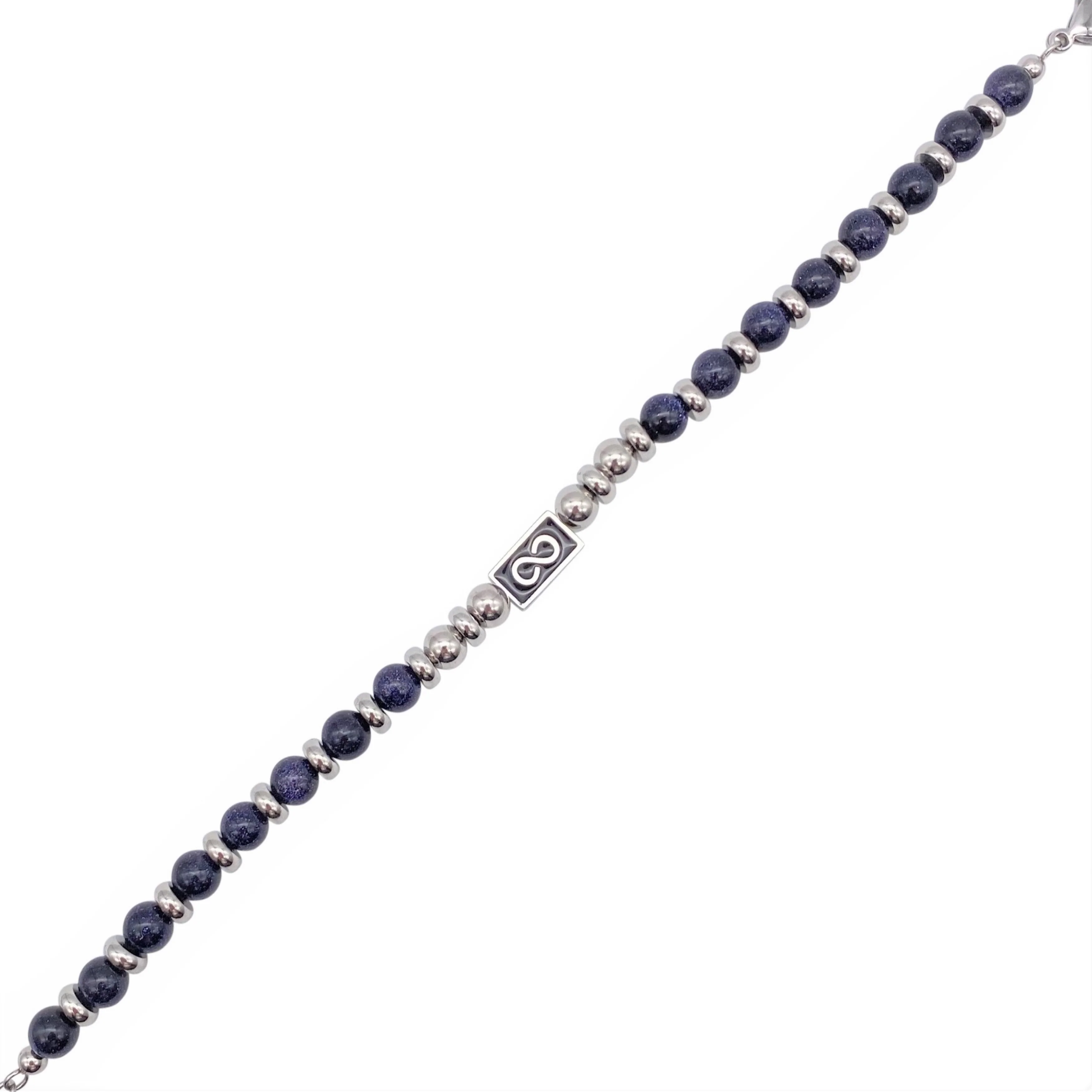 BRACELET ACIER PIERRES AGATES BLEUES ET MOTIF INFINI - Image 3